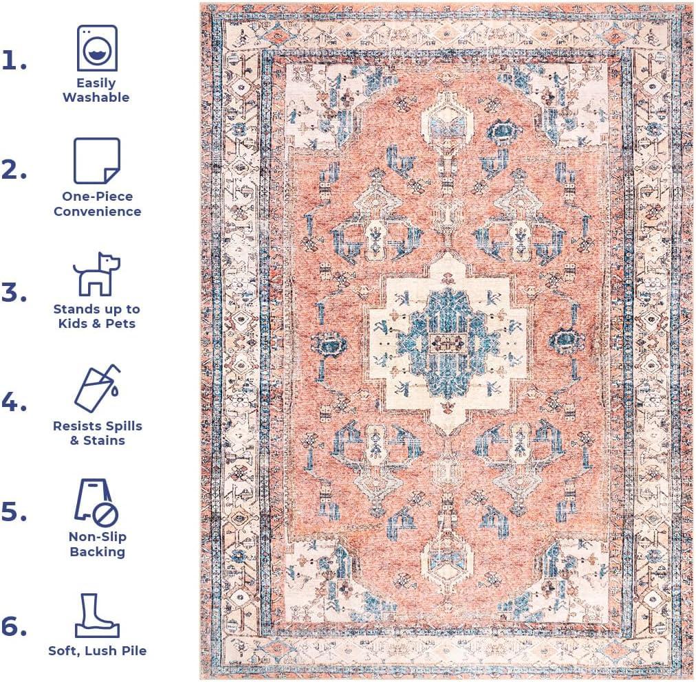 Nuloom Eleanor Machine Washable Distressed Medallion Indoor Area Rug