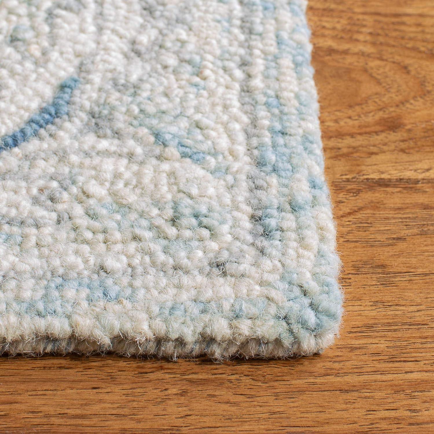 Light Blue and Ivory Hand-Tufted Wool Area Rug