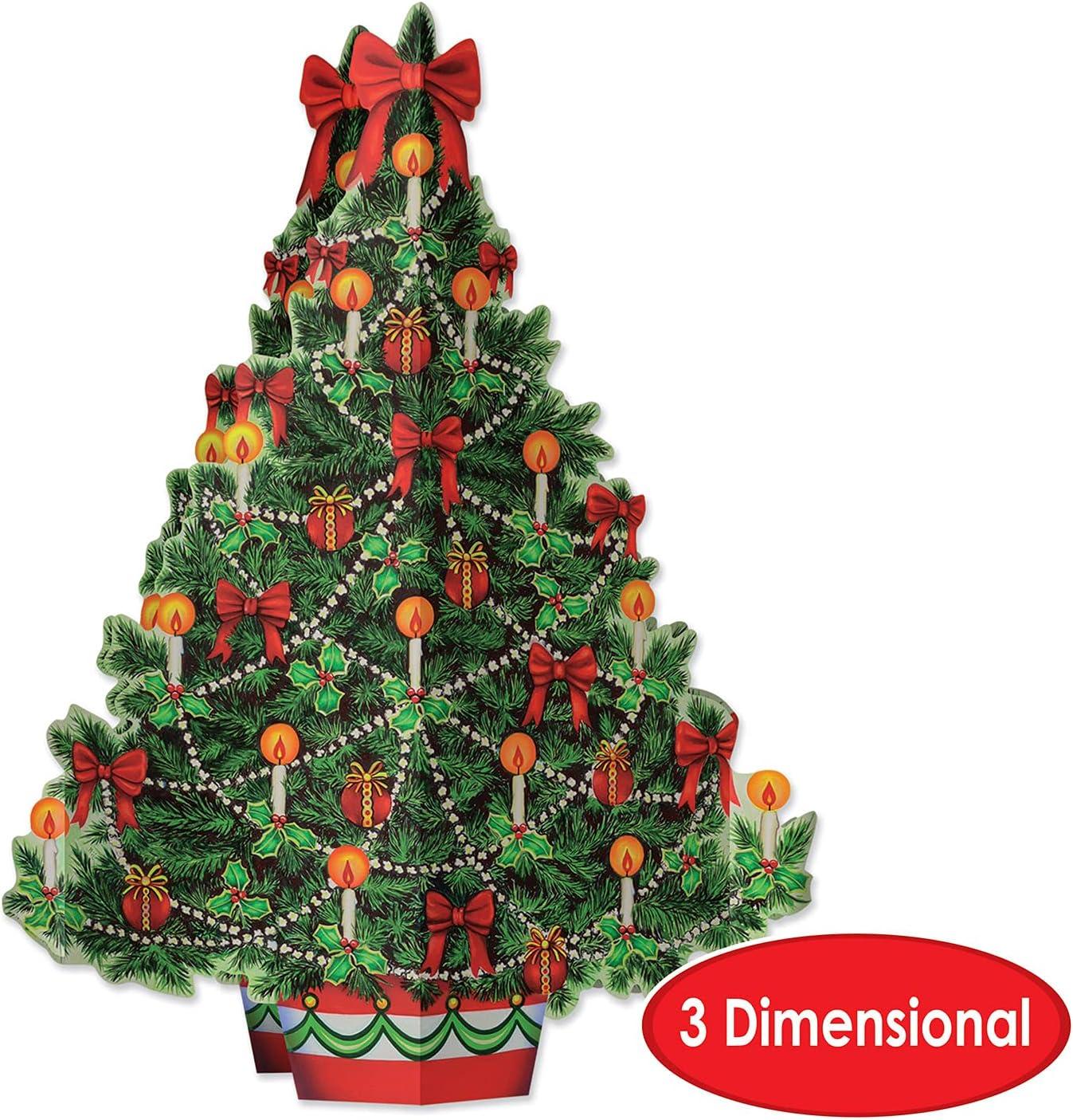 Beistle 3 Dimensional Christmas Tree Tabletop Centerpiece for Winter Holiday Celebrations-Festive Decorations, Friends and Family Gatherings, 11.75", Multicolored
