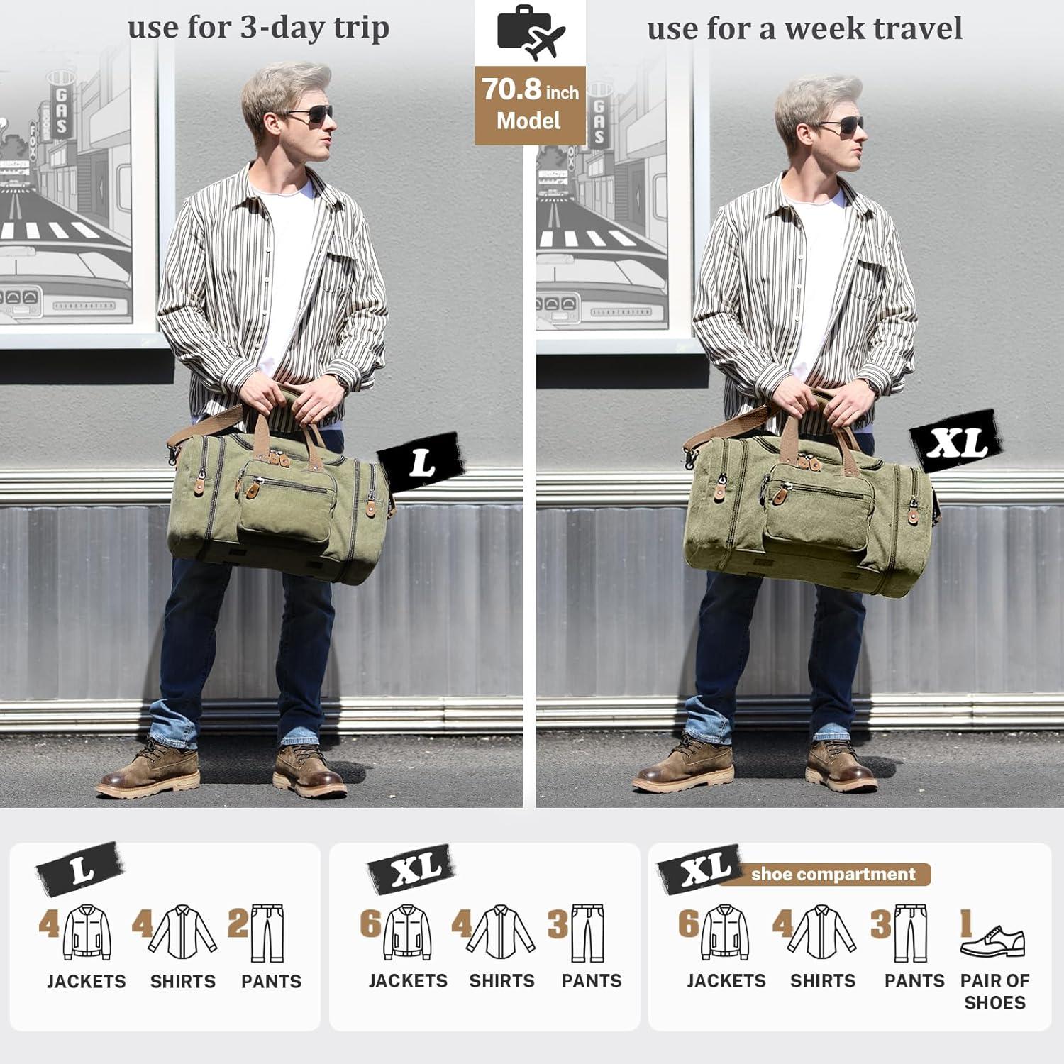 Large Army Green Canvas Weekender Duffle Bag