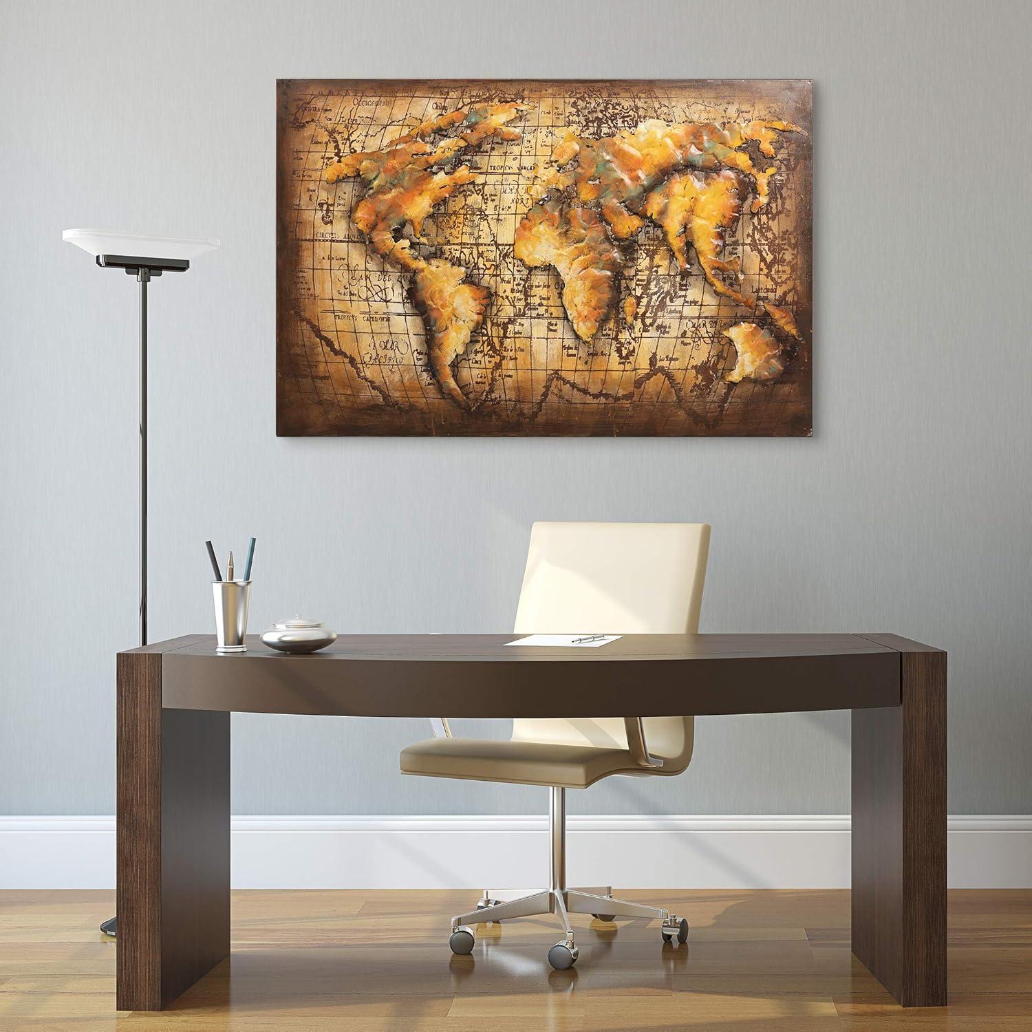 Empire Art Direct  World Map Hand Painted Primo Mixed Media Iron Wall Sculpture 3D Metal Wall Art