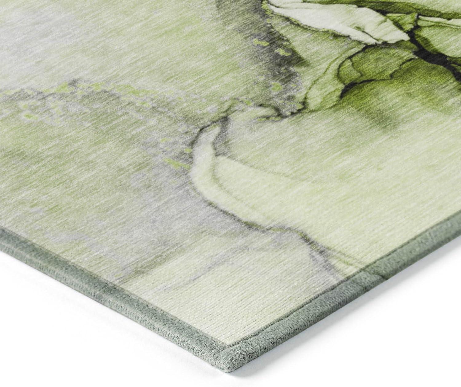 Green and Gray Synthetic Washable Reversible 3' x 5' Area Rug