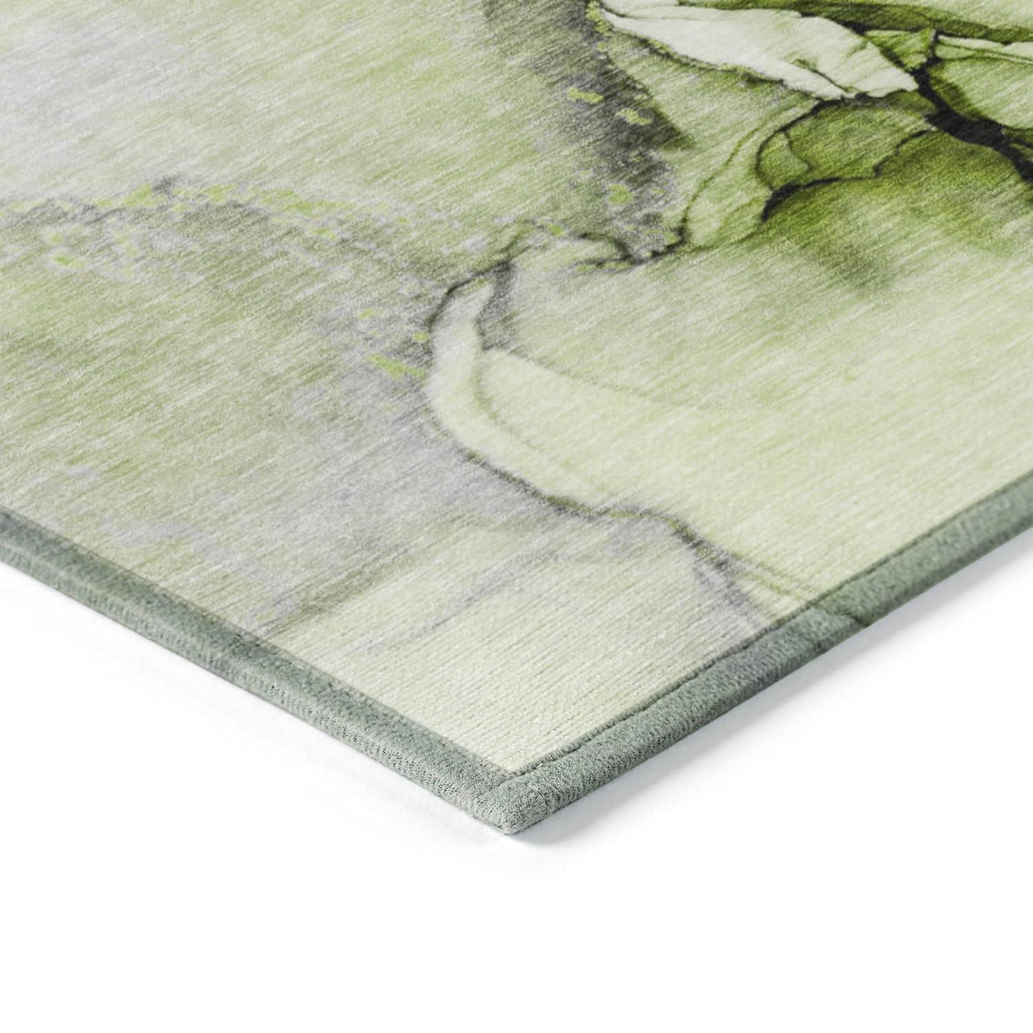 Green and Gray Synthetic Washable Reversible 3' x 5' Area Rug