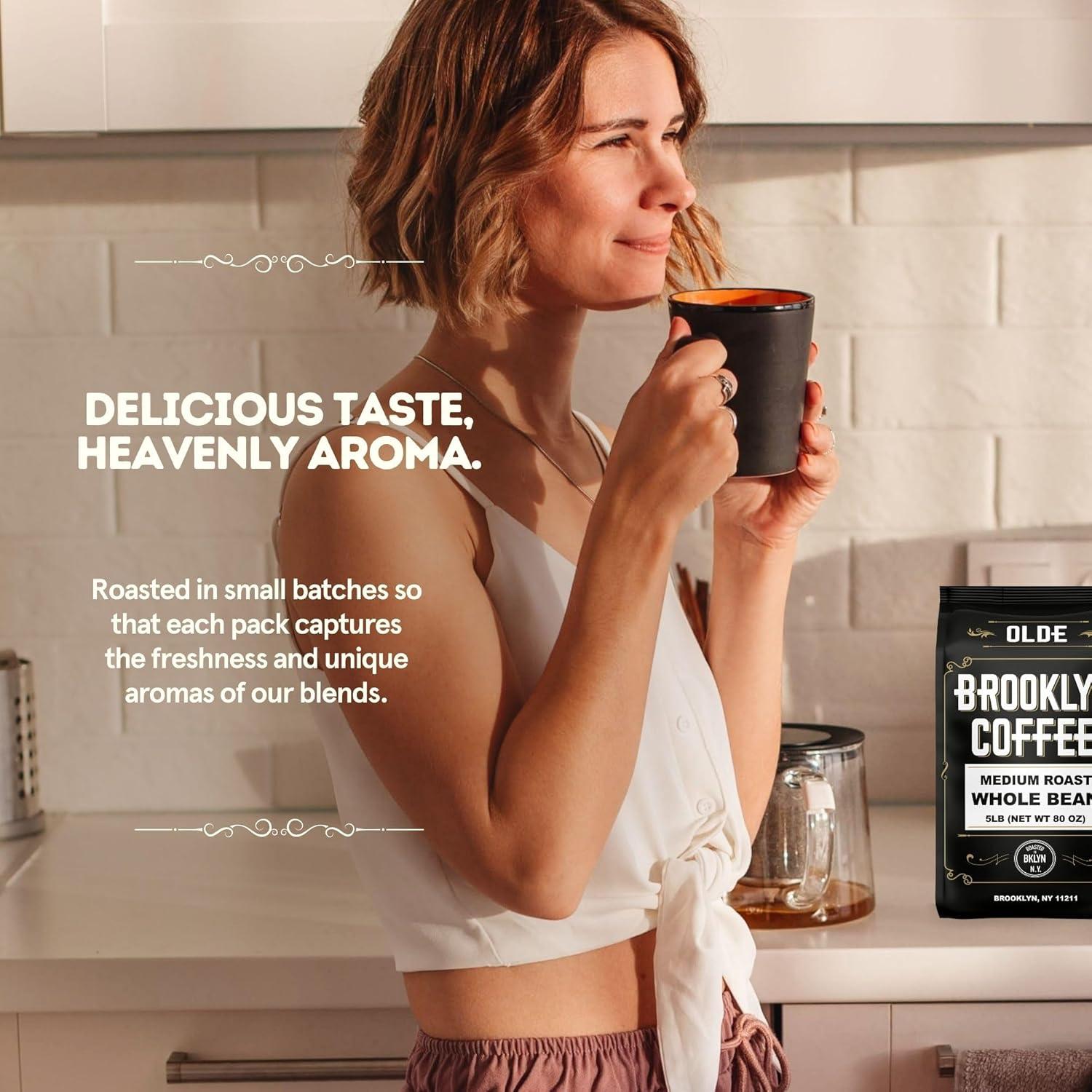 BROOKLYN COFFEE Whole Bean, Classic Medium Roast (5lb) Balanced, Smooth, Mellow - Fresh Bulk Coffee Beans Roasted Weekly in NYC