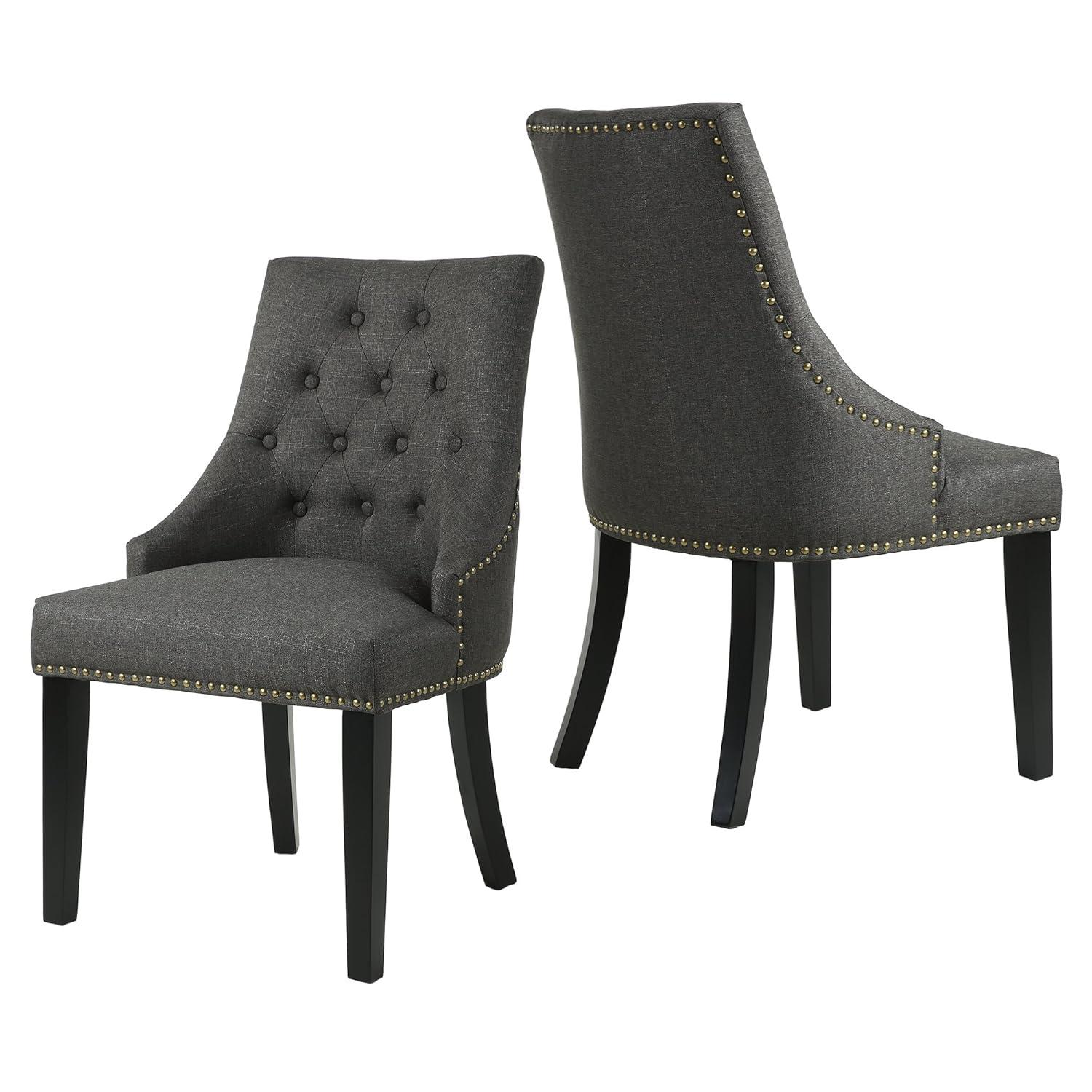 Xayoca Dining Chairs Set of 2,Upholstered Velvet Dining Room Chairs with Button-Tufted Decoration,Modern Kitchen Chairs with Nailhead Solid Wood Legs for Kitchen/Bedroom/Dining Room（Beige）