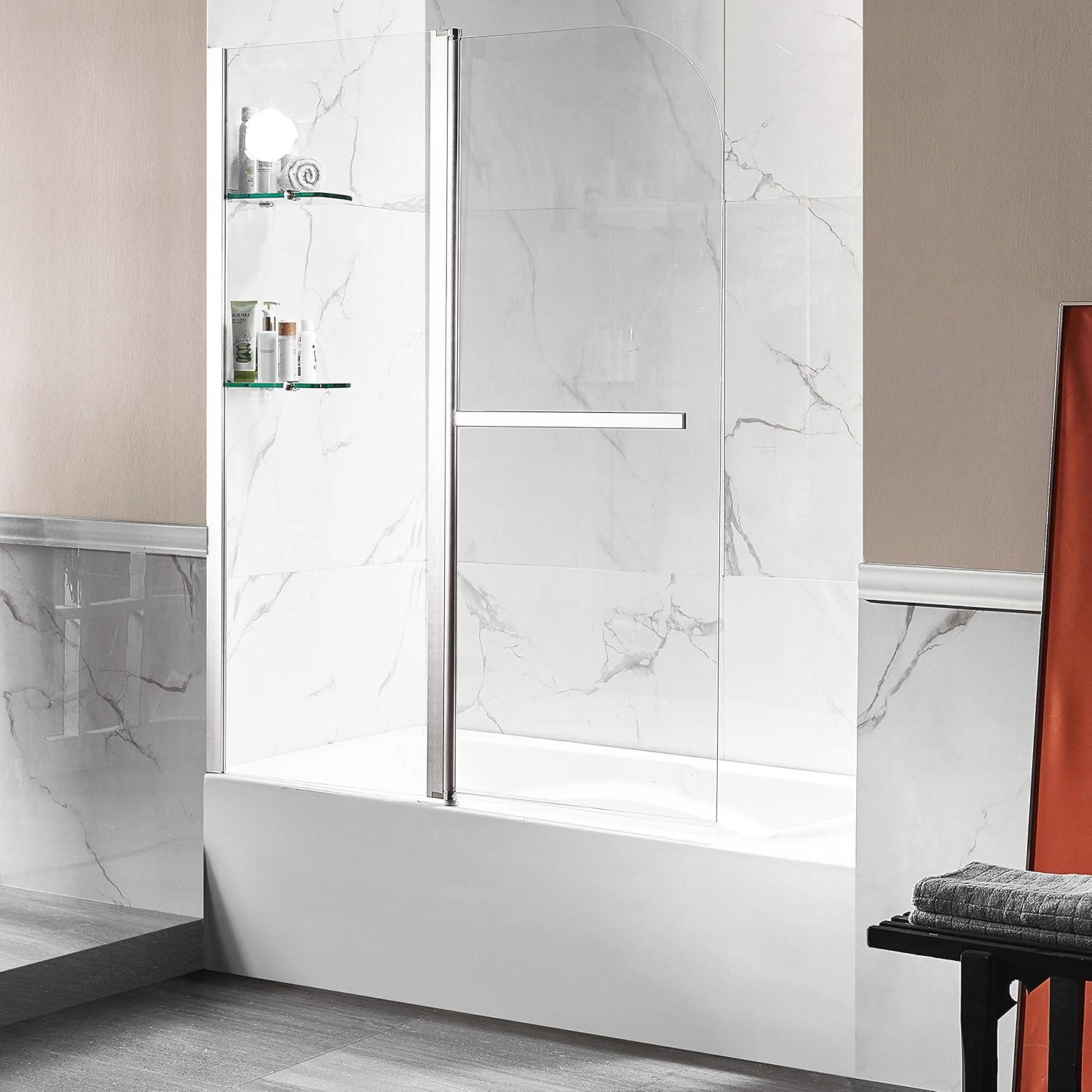 Galleon 58" H Hinged Frameless Tub Door with Tsunami Guard Technology