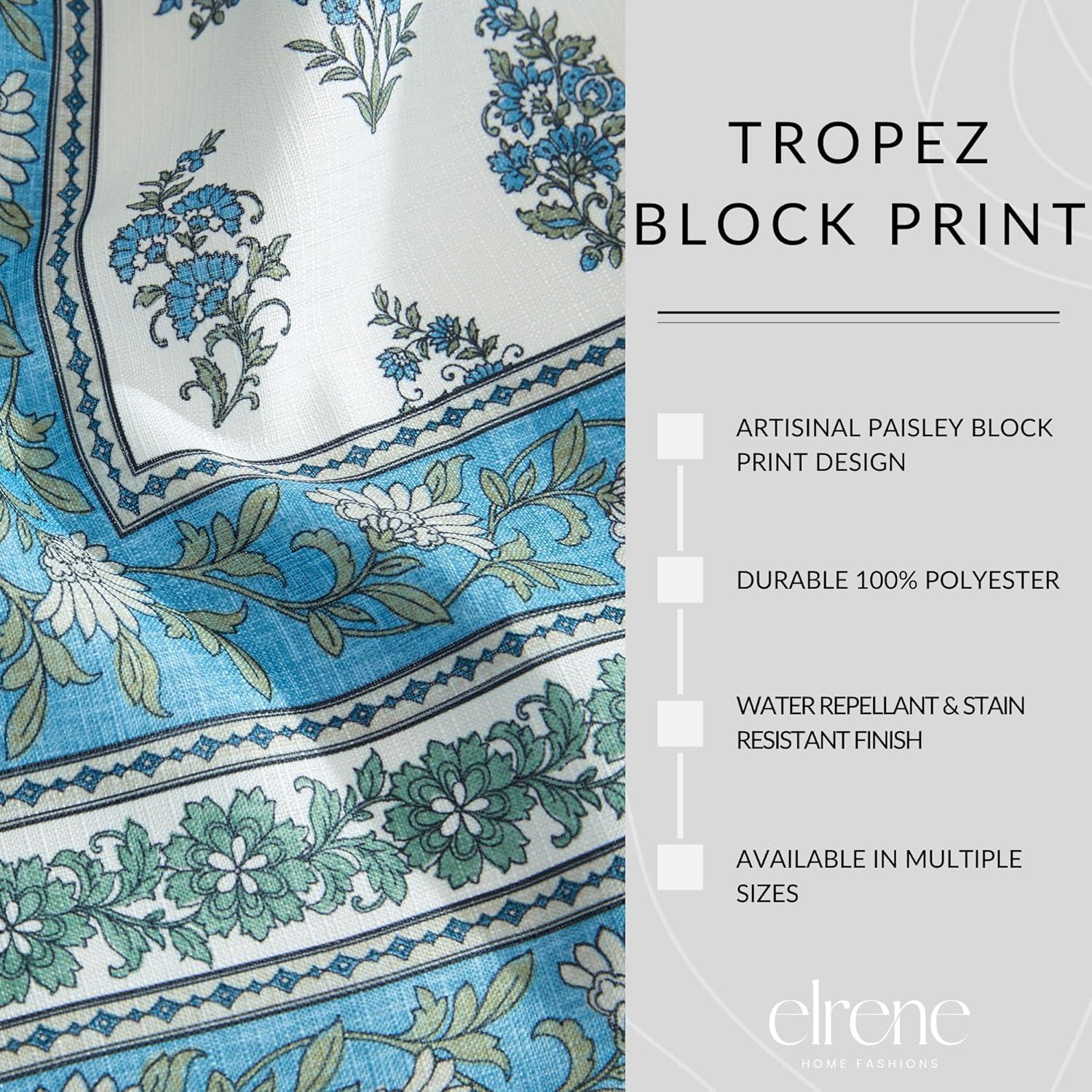 Tropez Block Print Stain & Water Resistant Indoor/Outdoor Tablecloth - Multicolor - 60x84 - Elrene Home Fashions