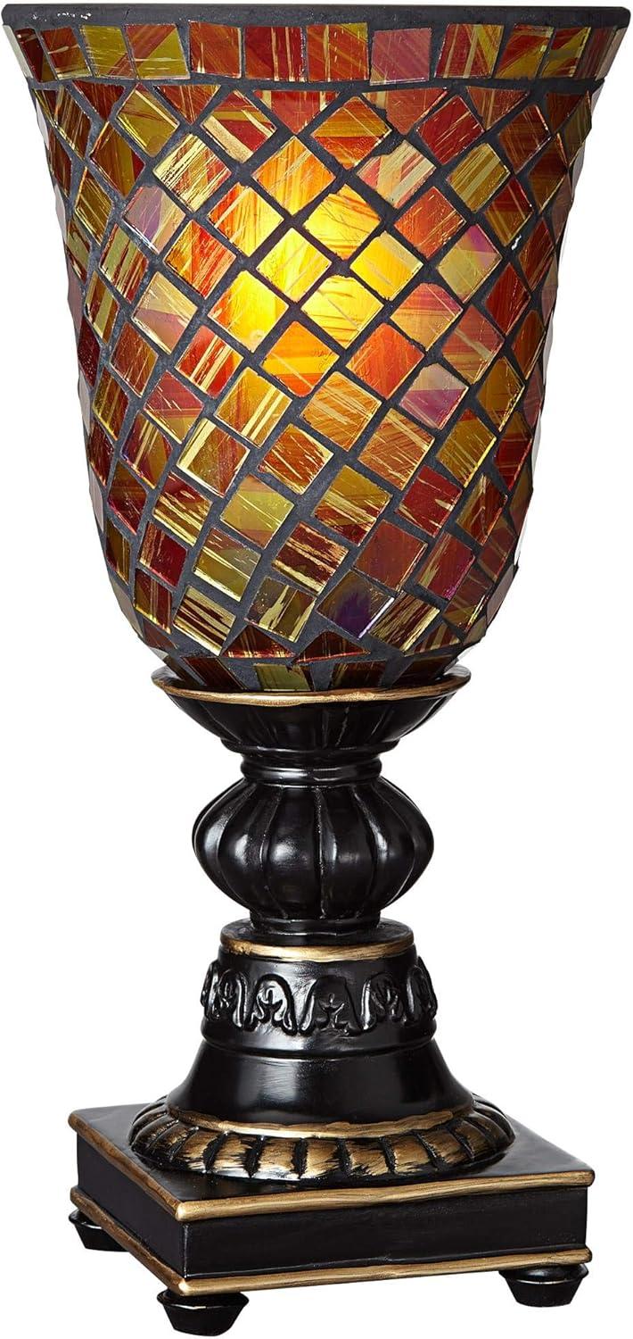 Regency Hill Traditional Uplight Accent Table Lamp 12" High Dark Bronze Amber Mosaic Glass Shade Bedroom House Bedside Nightstand
