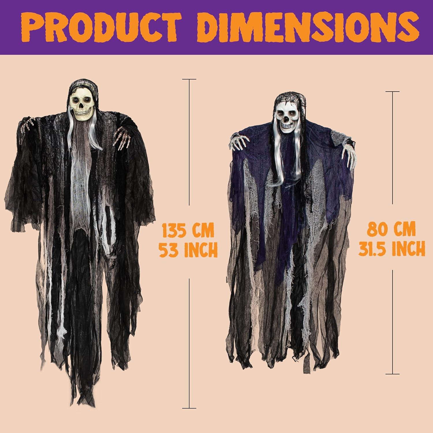 Nmdmisc 3 Pack Hanging Halloween Skeleton Ghosts Decorations,Halloween Hanging Ghost Electric Luminous Horror Decorations Haunted House Confidential Room Scene Layout Outdoor Hanging Props