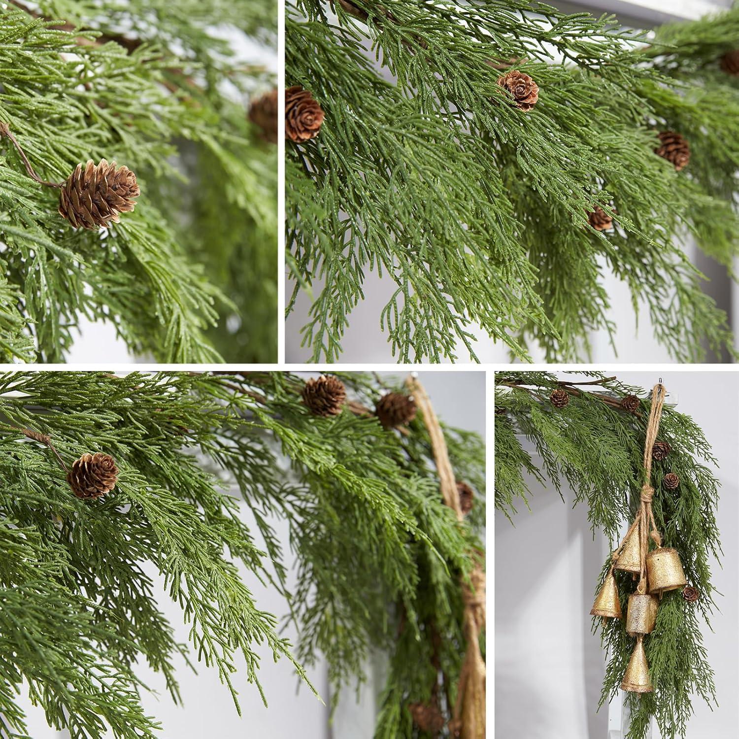 Real Touch Norfolk Pine Christmas Garland, Winter Greenery Garland for Christmas, Holiday Seasonal Outdoor/Indoor Home Decor, 6 FT Long 6 FT