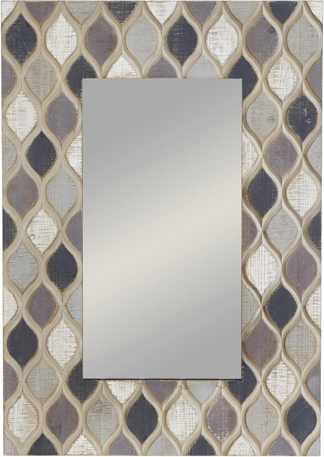 Wood Wall Mirror with Diamond Pattern Beige - Olivia & May: Farmhouse Style, Rectangular, No Assembly Required