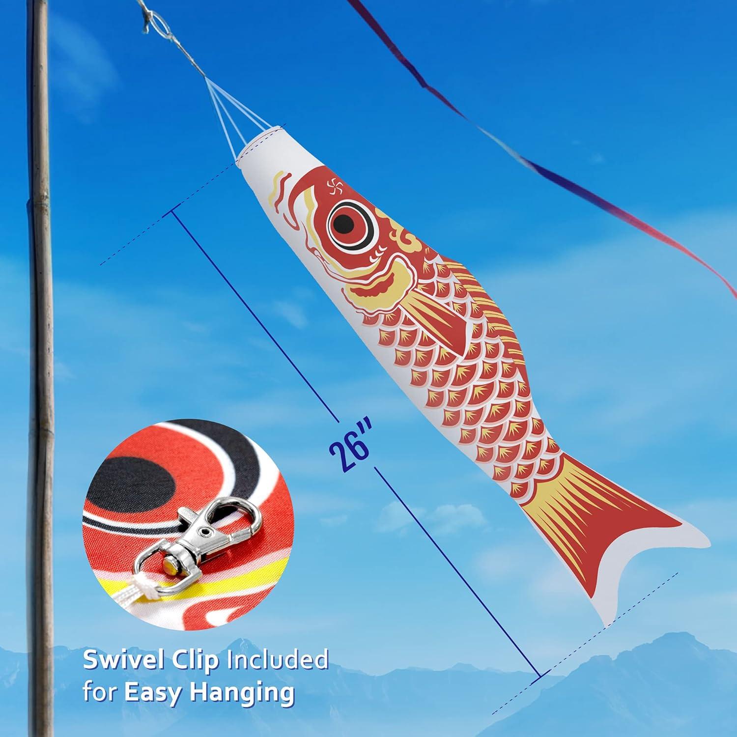 Anley 26" Japan Koi Fish Flag Carp Windsock Streamer - Japanese Koinobori Traditional Hanging Flag & Banner