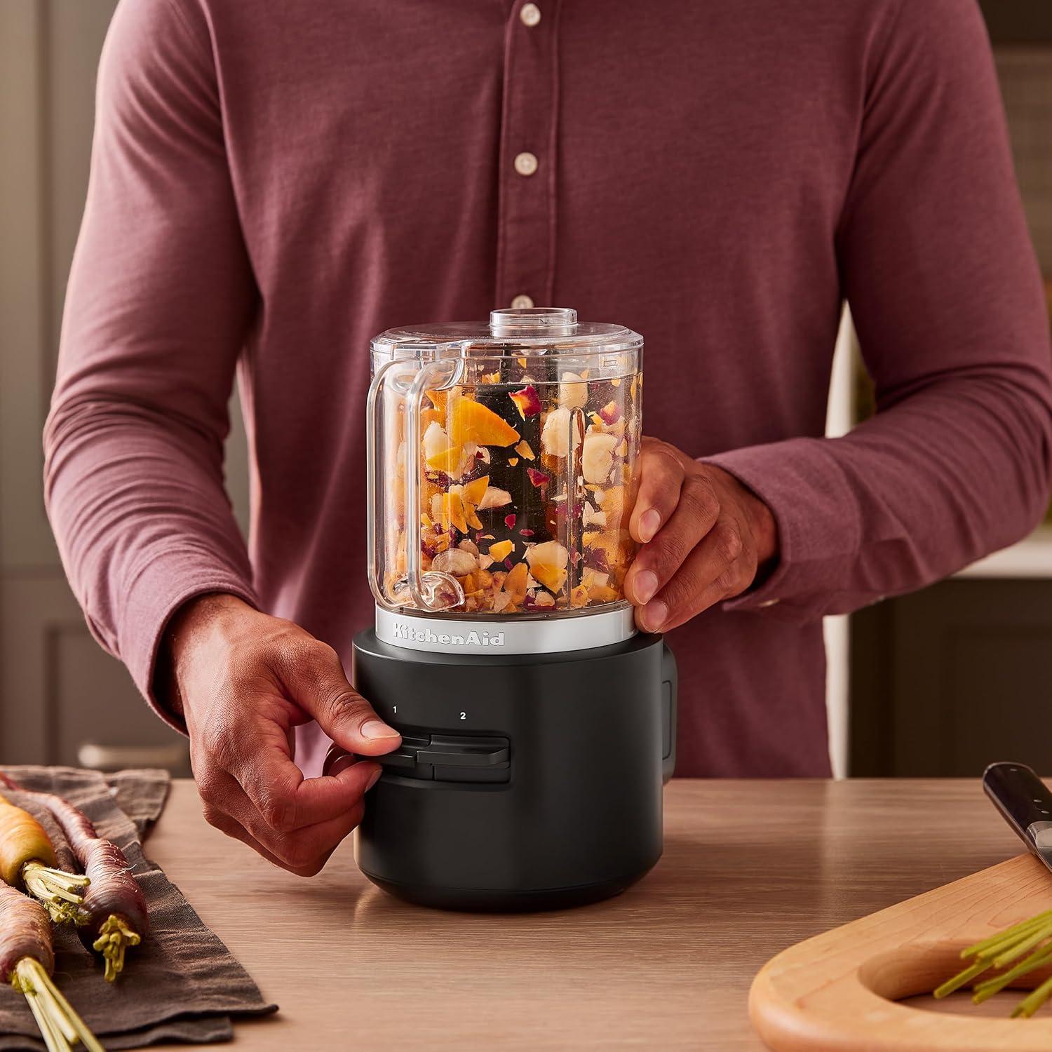 KitchenAid Go Cordless Food Chopper battery included KFCR531: 5-Cup Capacity, Stainless Steel Blades, 2 Speeds, Dishwasher-Safe