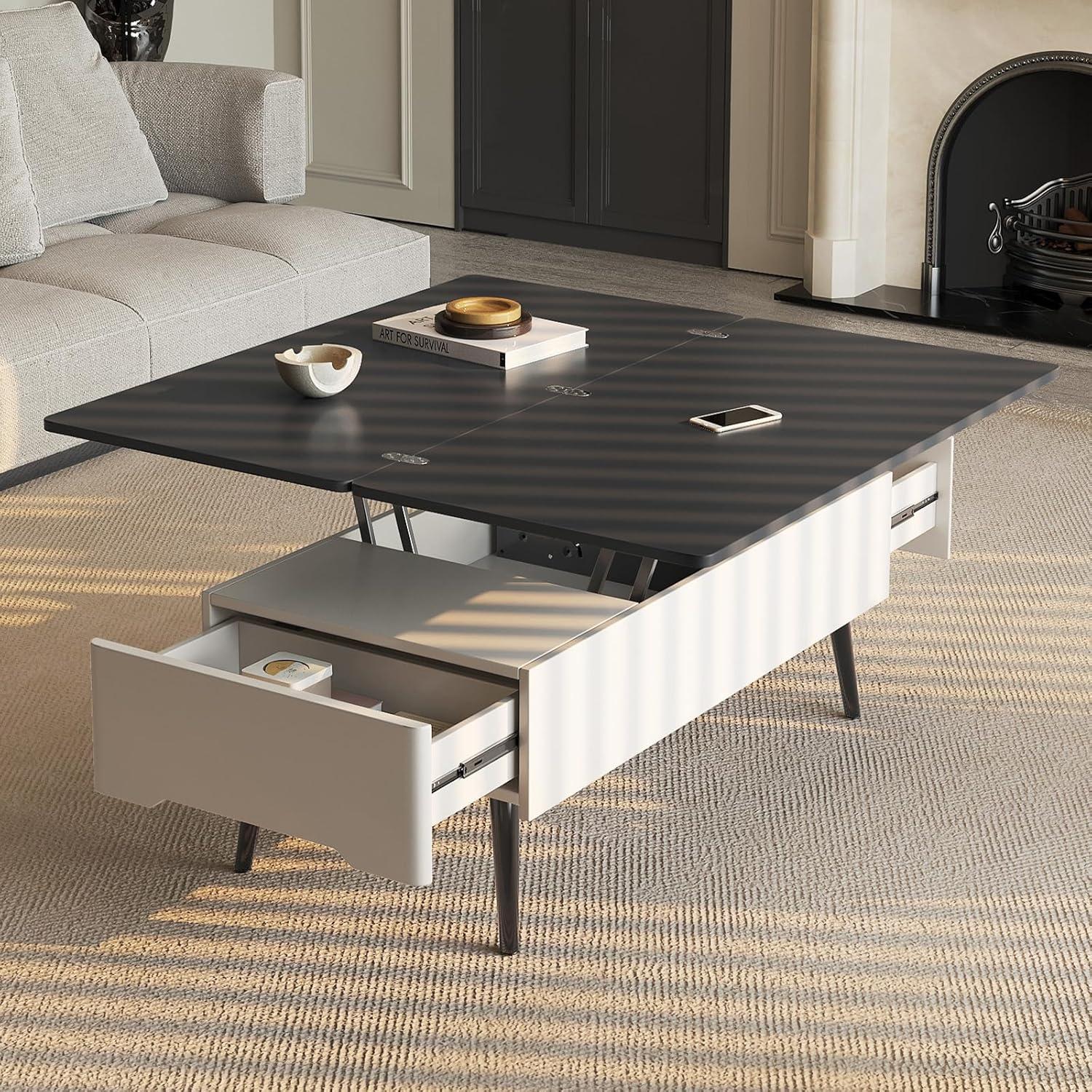 Guyii Extendable Coffee Table, 3-in-1 Lift Top Coffee Table with 2 Storage Drawers and Hidden Compartment for Living Room, Home, White