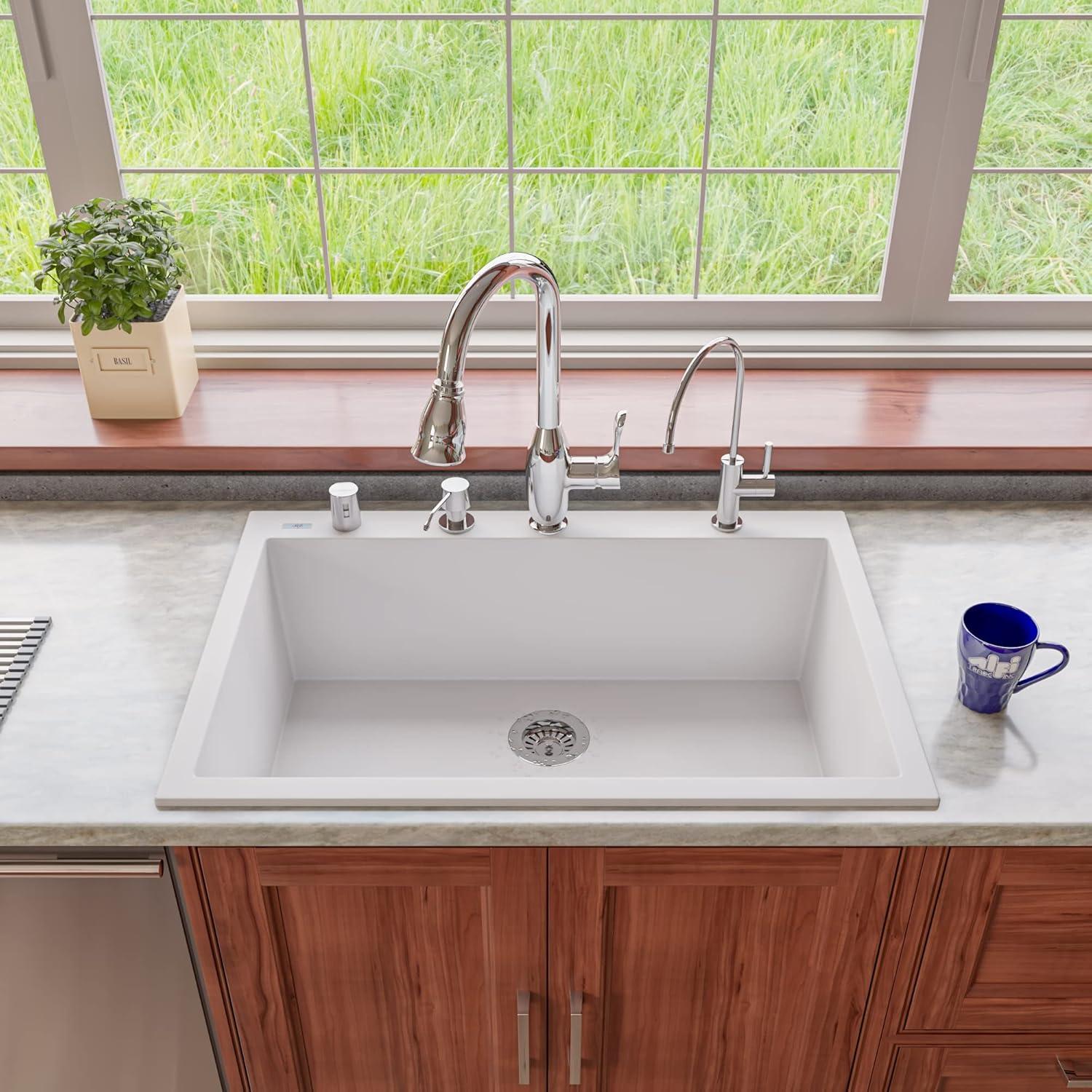 33'' L Drop-In Single Bowl Granite Kitchen Sink