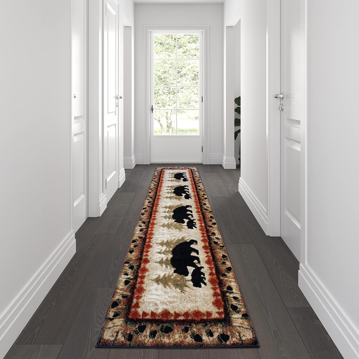 Rustic Lodge Black Bear and Cub 4' x 5' Area Rug