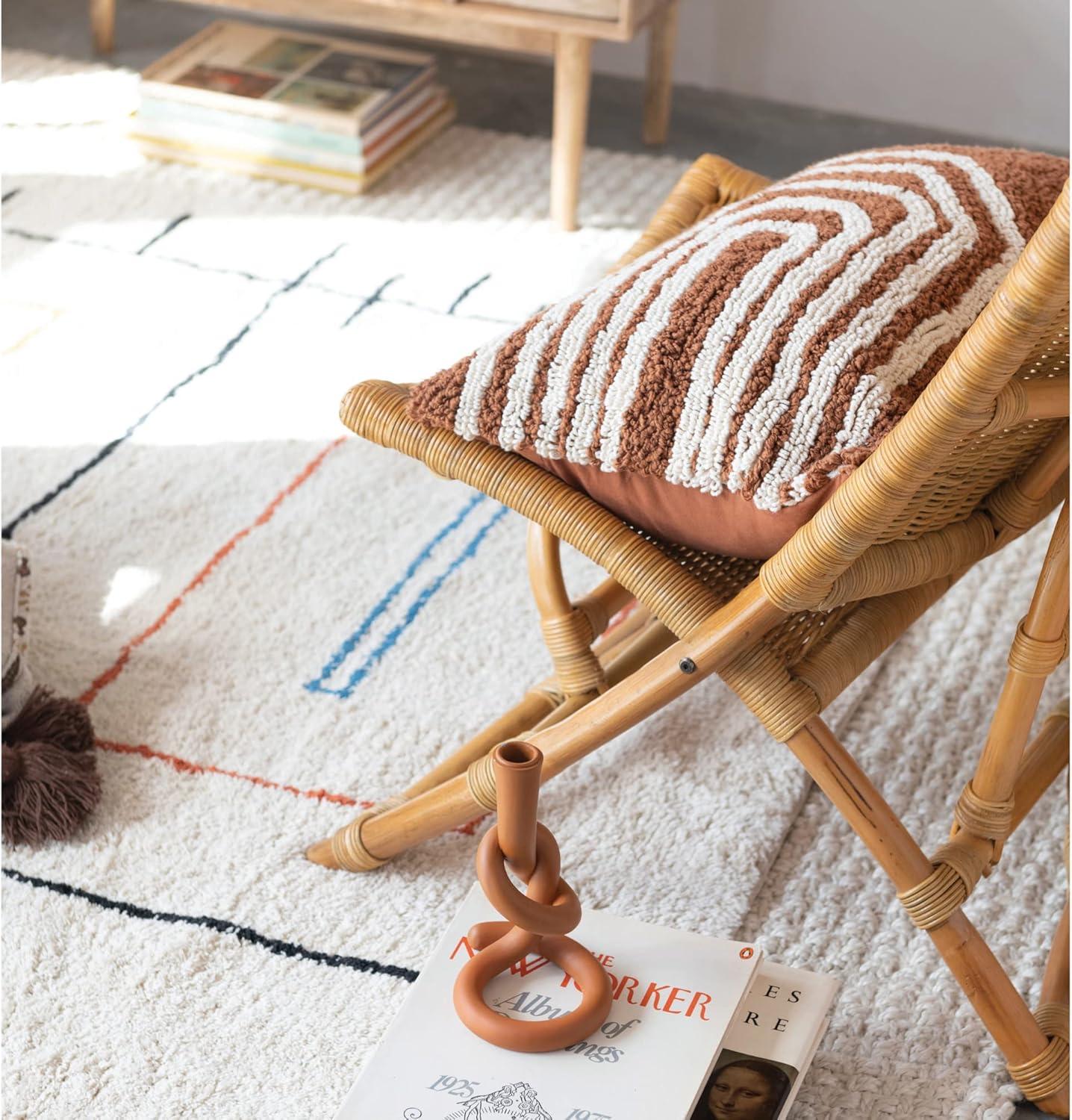 Bloomingville Cotton Tufted Lumbar Geometric Design Pillow, 24" L x 16" W x 1" H, Brown