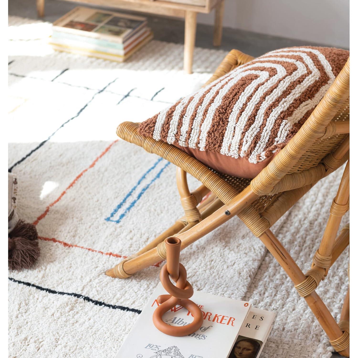 Bloomingville Cotton Tufted Lumbar Geometric Design Pillow, 24" L x 16" W x 1" H, Brown