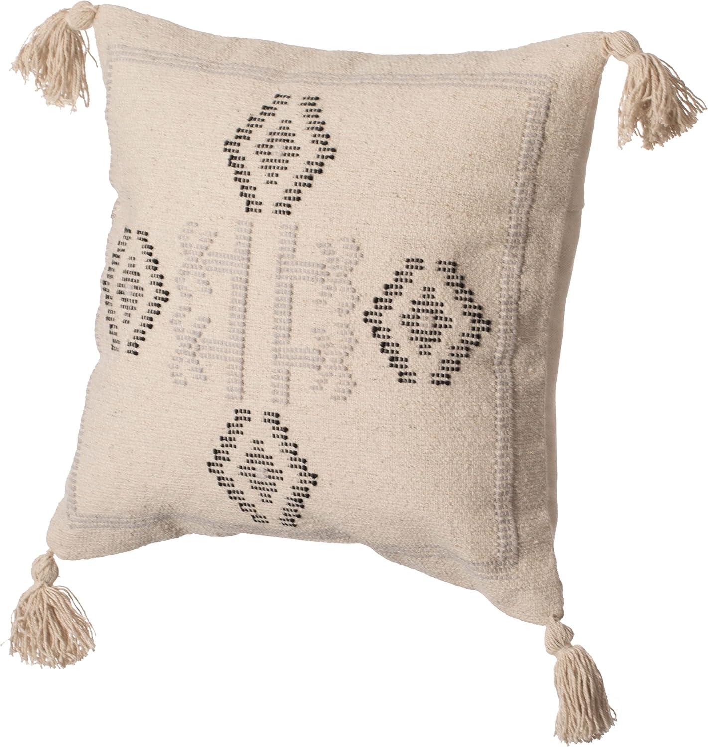 16" Handwoven Cotton Throw Pillow Cover with Tribal Aztec Design and Tassel Corners