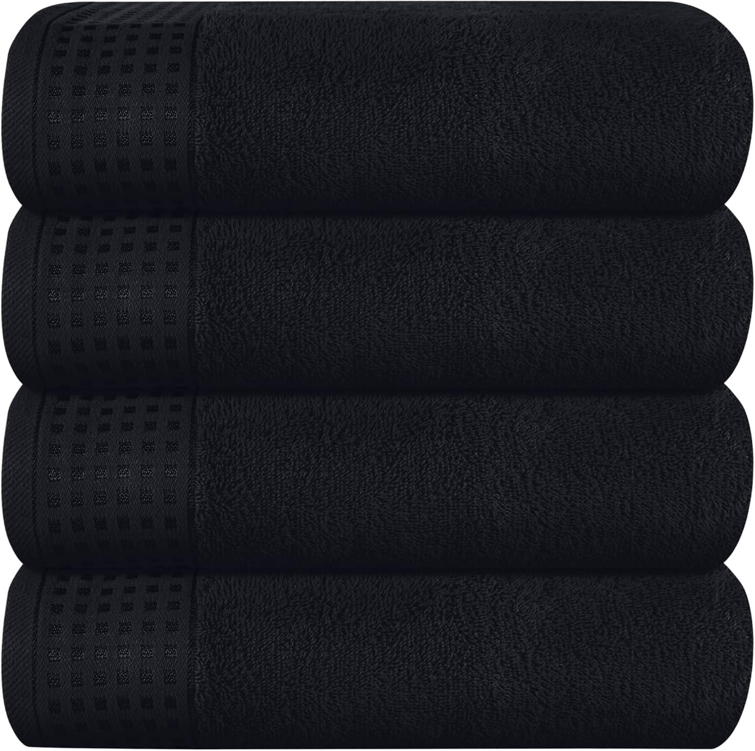 GLAMBURG Premium Cotton 4 Pack Bath Towel Set - 100% Pure Cotton - 4 Bath Towels 27x54 - Ideal for Everyday use - Ultra Soft & Highly Absorbent - Black