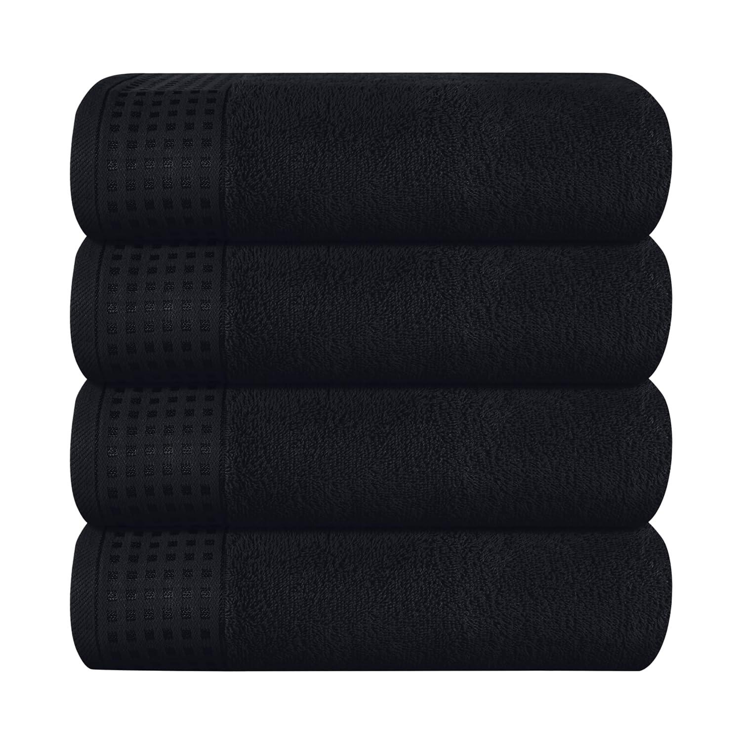 GLAMBURG Premium Cotton 4 Pack Bath Towel Set - 100% Pure Cotton - 4 Bath Towels 27x54 - Ideal for Everyday use - Ultra Soft & Highly Absorbent - Black