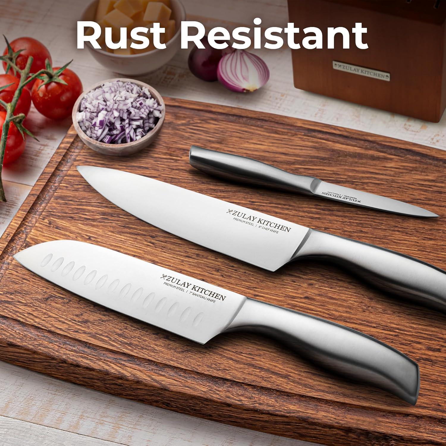 Zulay Kitchen Zulay Kitchen Premium 15-Piece Knife Set with Natural Wood Block and Built-in Sharpener