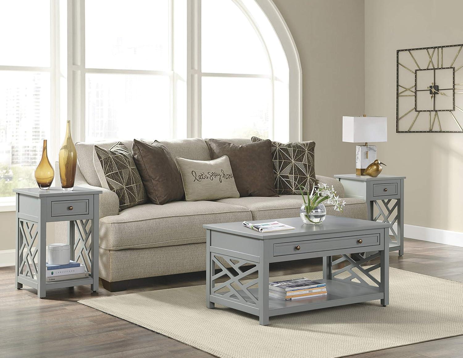 36" Middlebury Coffee Table and 2 End Tables with Drawer Off - White - Alaterre Furniture: Mid-Century Modern, Wood Frame