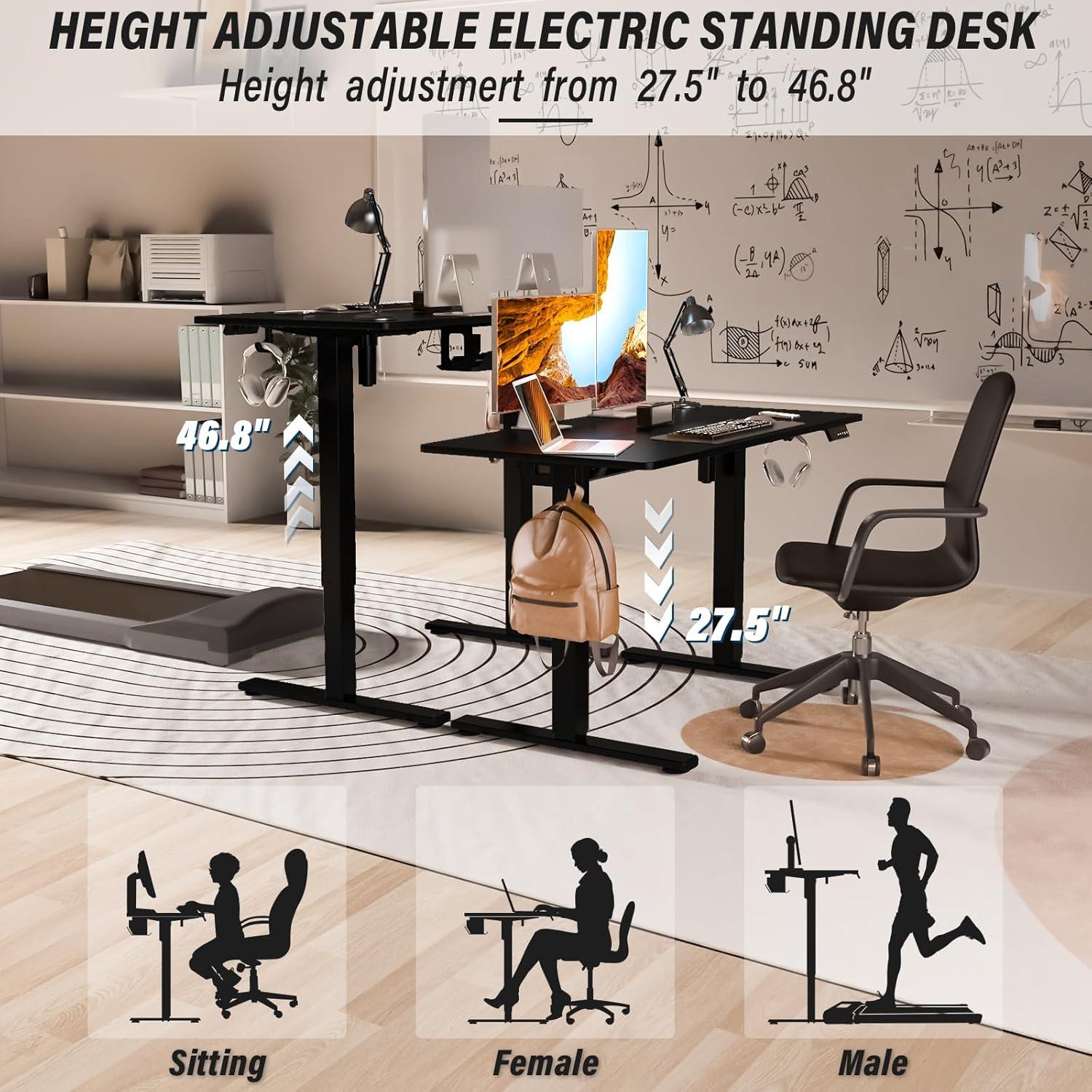 Electric Stand up Desk, 48'' Wide Desktop with Adjustable Height, Standing Computer Desk for Home Ofiice, Black