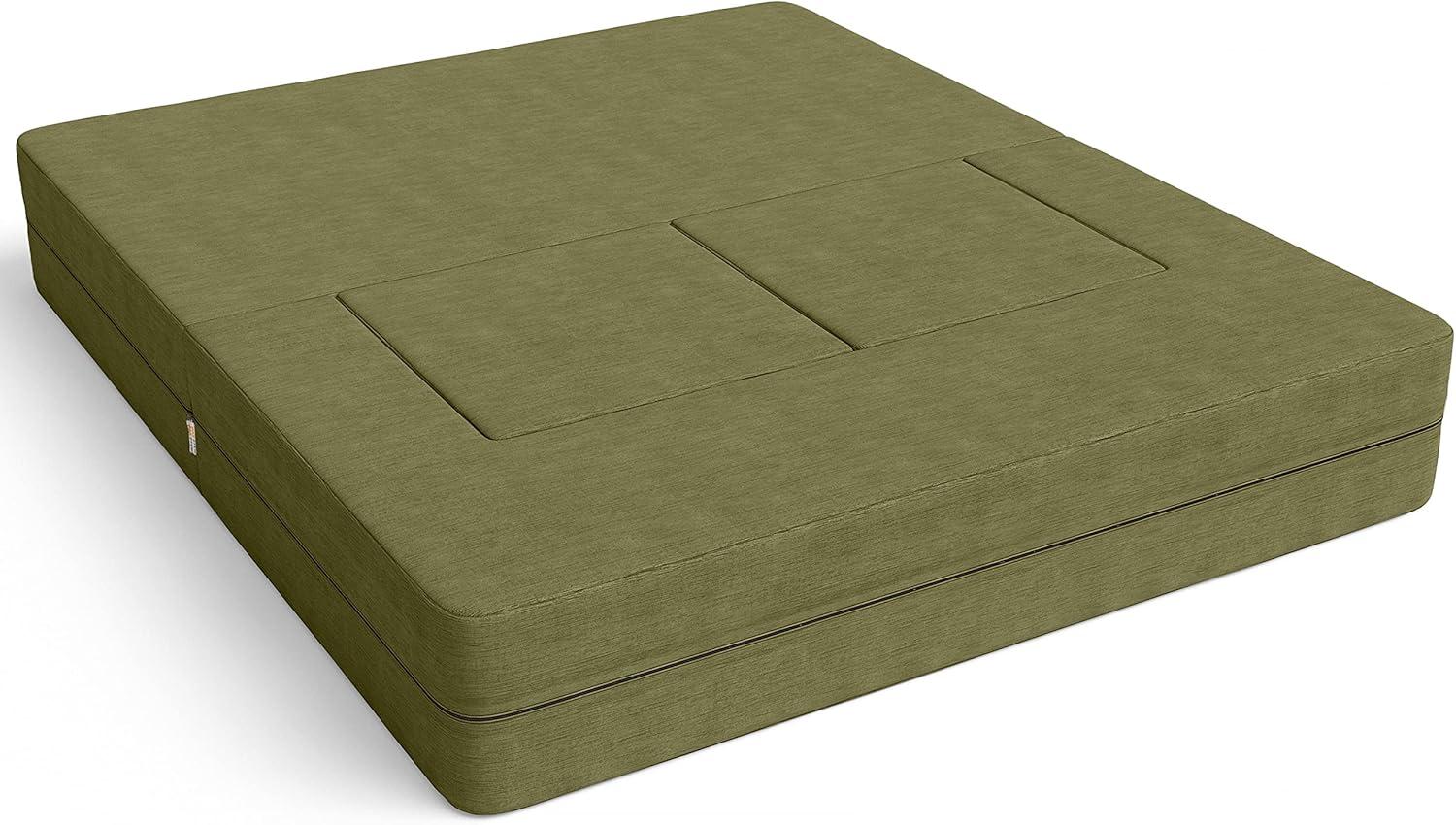 Jaxx Zipline Convertible Sleeper Loveseat & Ottomans, Textured Microvelvet - Moss