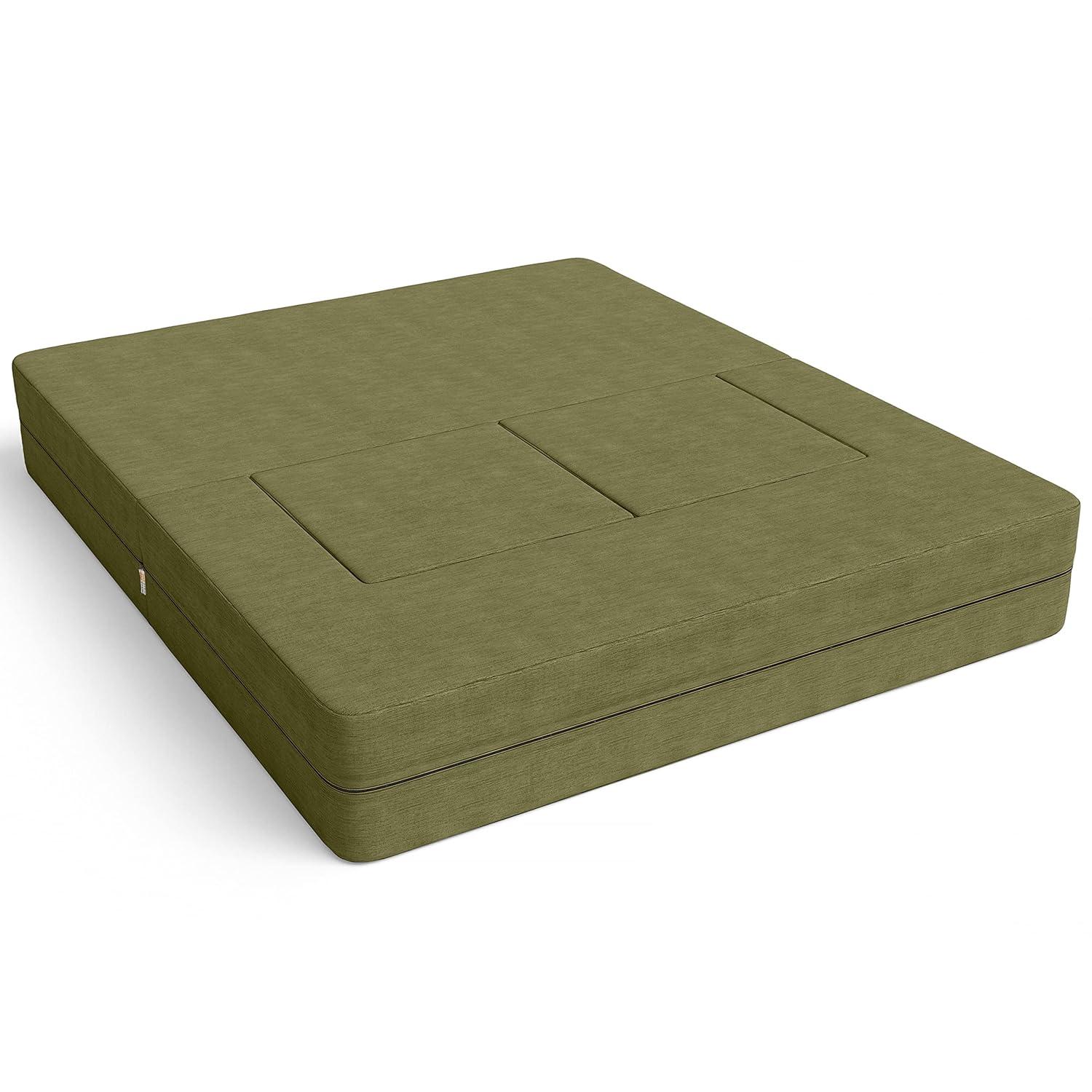 Jaxx Zipline Convertible Sleeper Loveseat & Ottomans/Queen-Size Bed, Moss