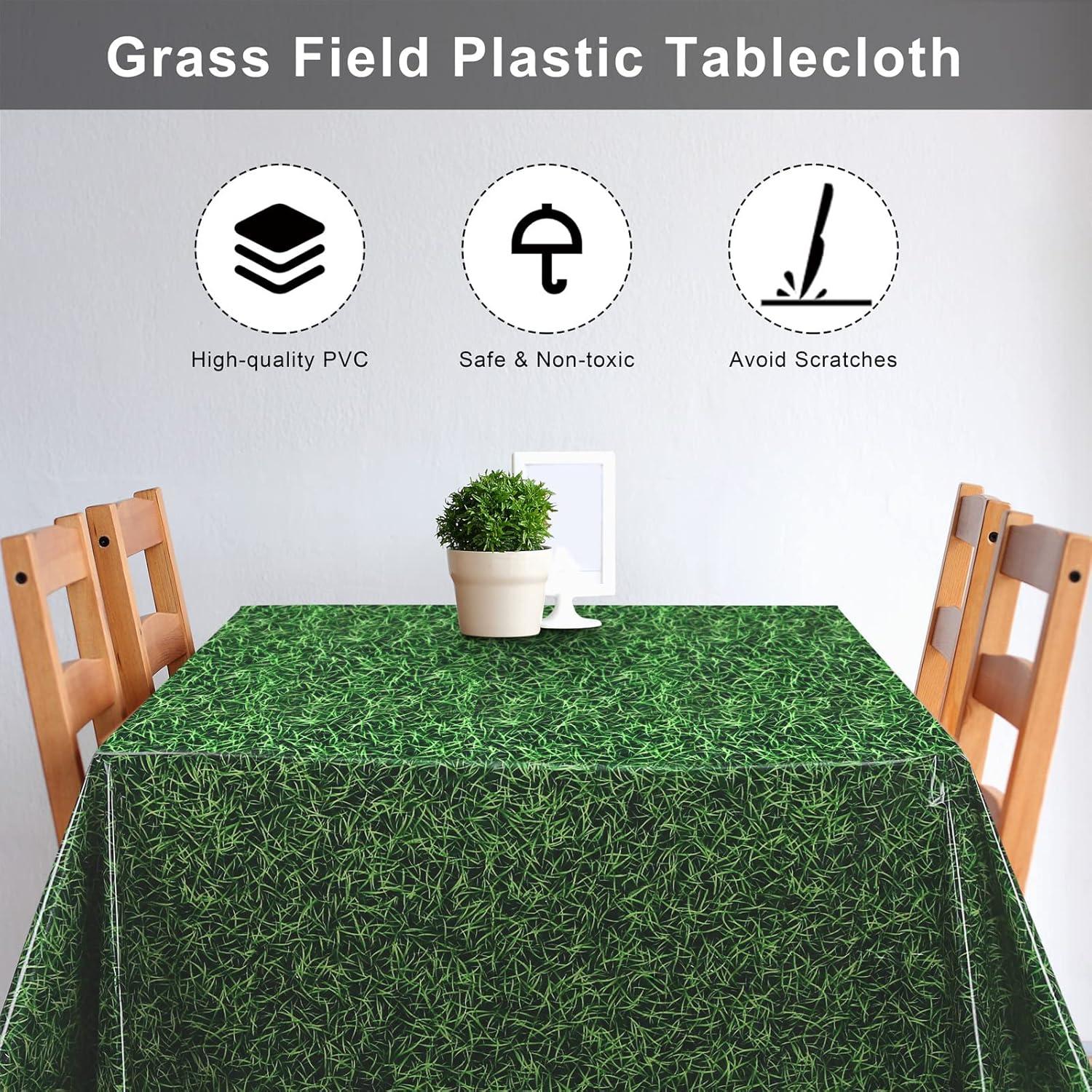 3ct Sports Field Tablecloth: Green Plastic Disposable Tableware for Super Bowl & Sports Events, 108" x 54", 3 Pack