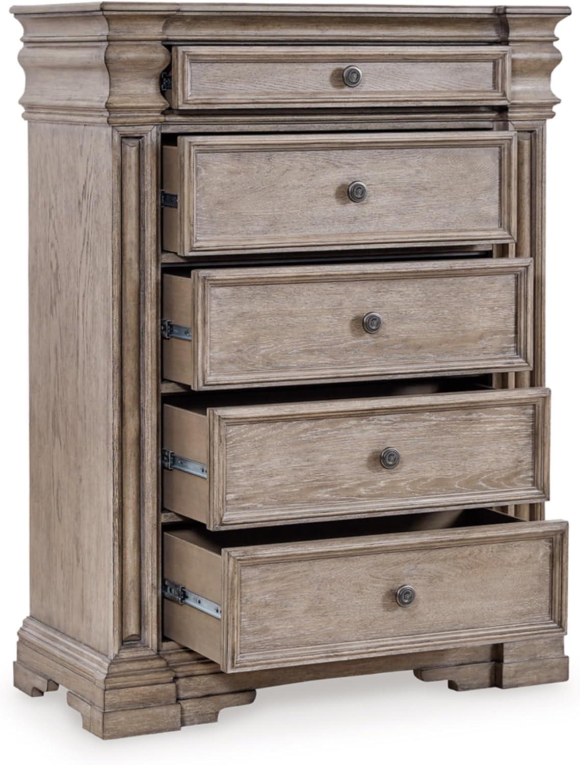 Traditional Brown 5-Drawer Chest with Dovetail and Ball Bearing Glides