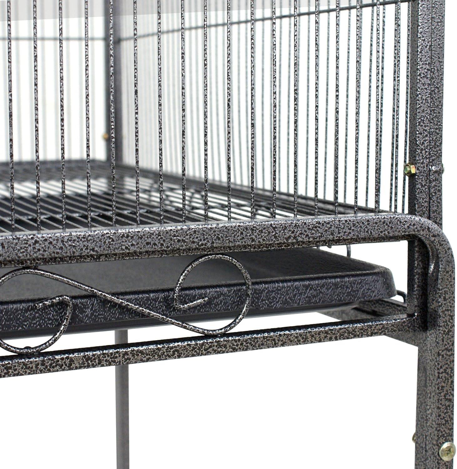 SUPER DEAL 53-Inch Rolling Bird Cage Large Wrought Iron Cage for Cockatiel Sun Conure Parakeet Finch Budgie Lovebird Canary Medium Pet House with Rolling Stand & Storage Shelf