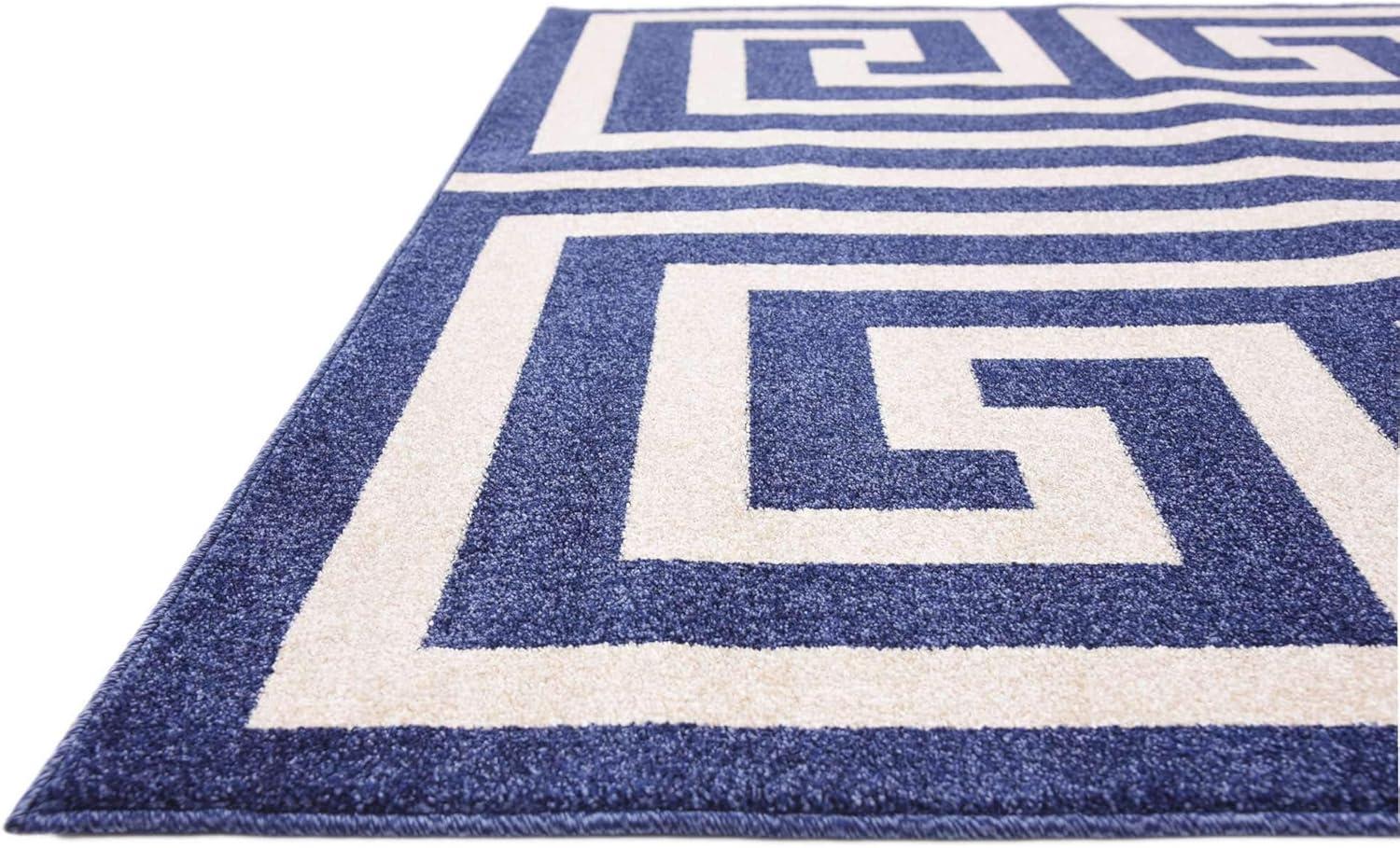 Unique Loom Athens Collection Area Rug - Greek Key (6' 1" x 9' Rectangle Navy Blue/Beige)
