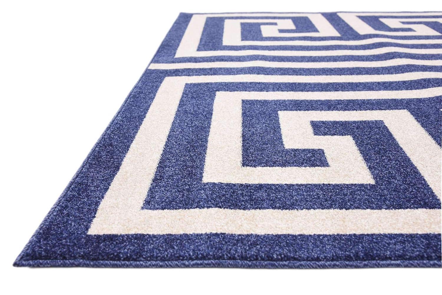 Unique Loom Athens Collection Area Rug - Greek Key (6' 1" x 9' Rectangle Navy Blue/Beige)