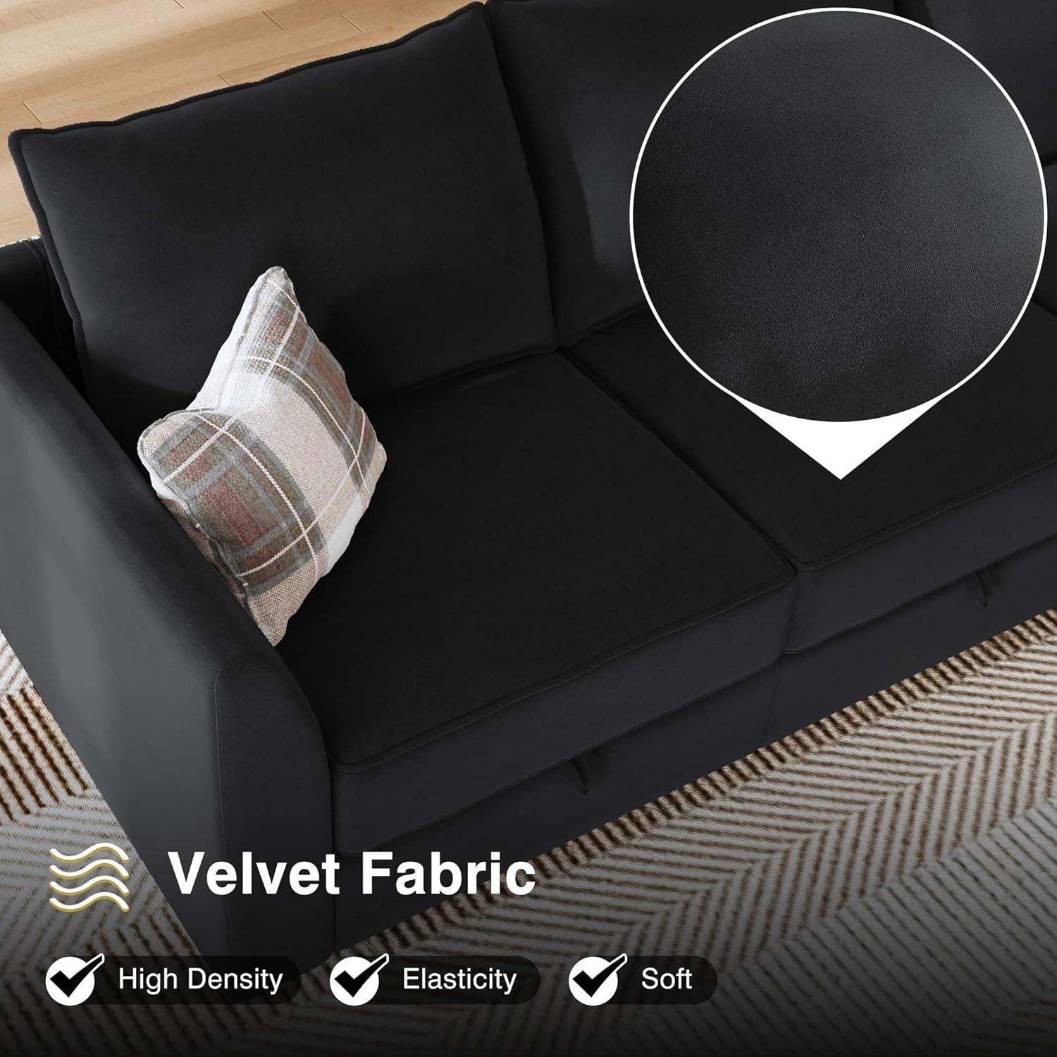 Black Velvet Armless Modular Sofa Chair with Storage
