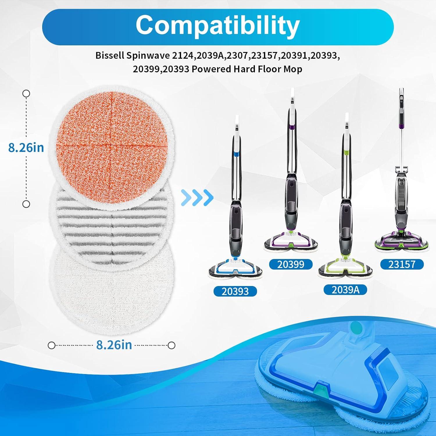 6 Pack 2124 2037 2039A 20399 20391 Steam Mop Pads Replacement Compatible with Bissell Spinwave Hard Mop Cleaner