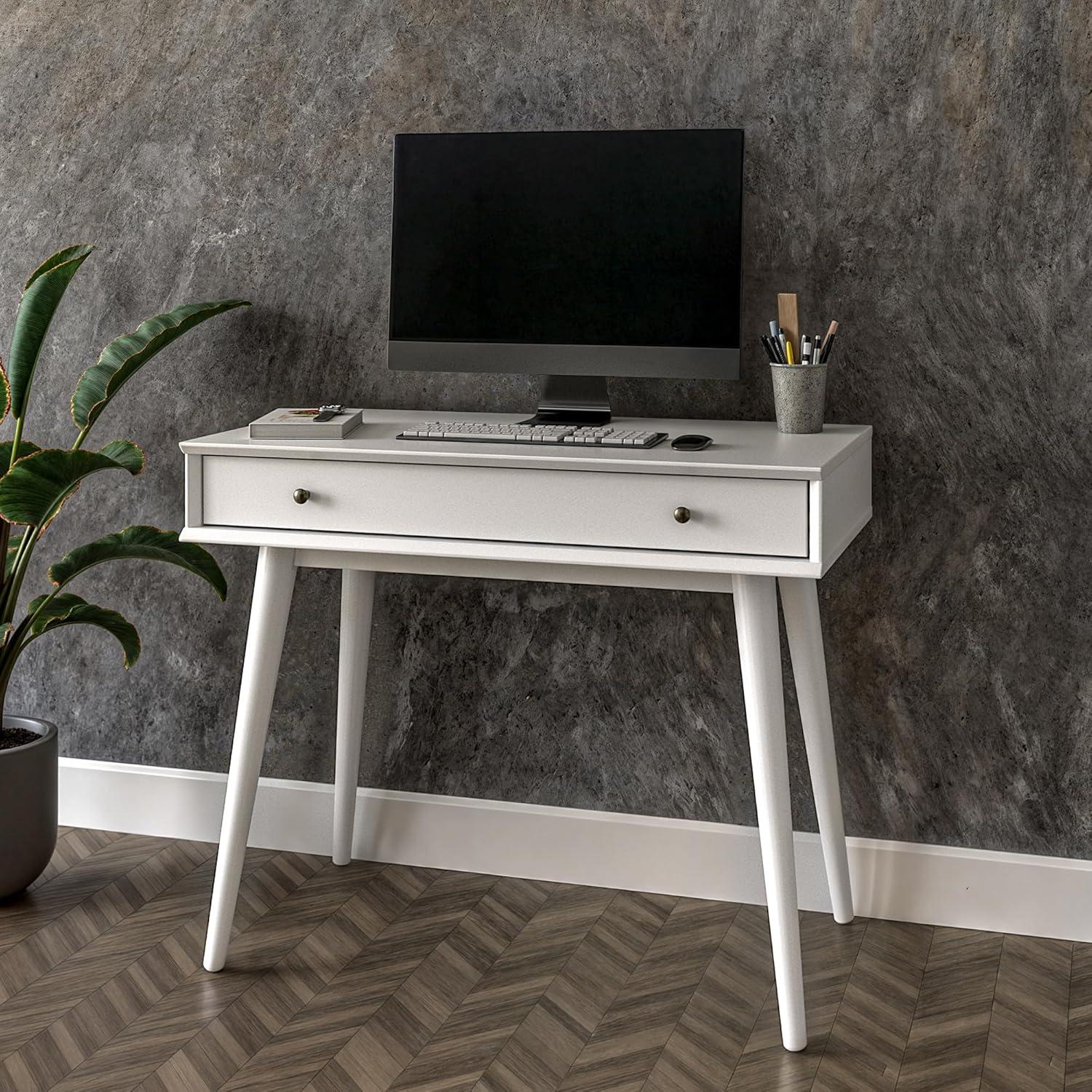 Camaflexi Mid Century Modern Desk Solid Wood Writing Table for Small Spaces, White
