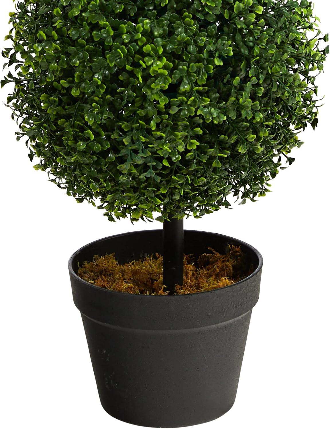 3' Indoor/Outdoor Boxwood Triple Ball Topiary Artificial Tree - Nearly Natural: Faux Foliage, No Assembly Required