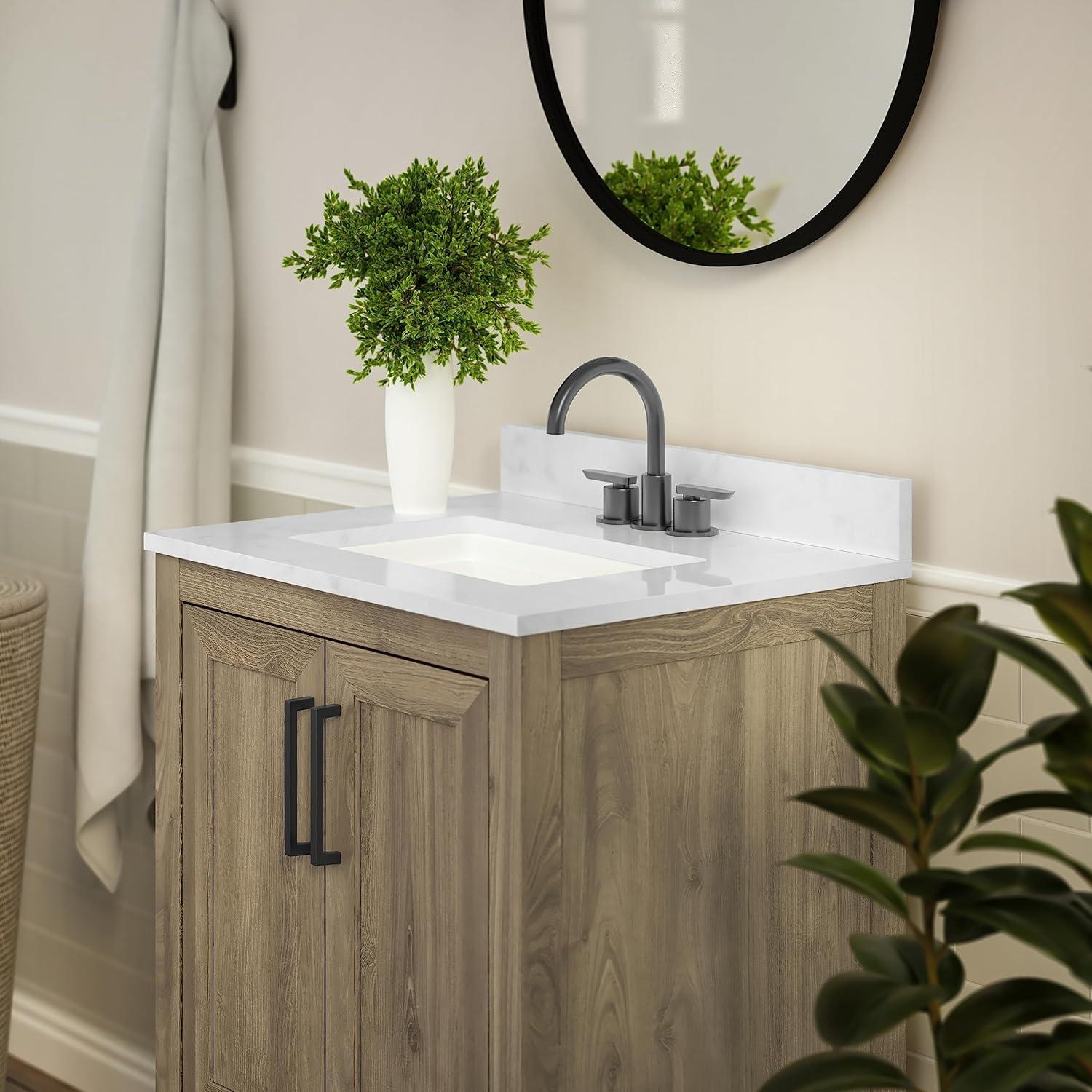 Flash Furniture Vega Bathroom Vanity with Sink Combo, Storage Cabinet with Soft Close Doors and Open Shelf, Carrara Marble Finish Countertop