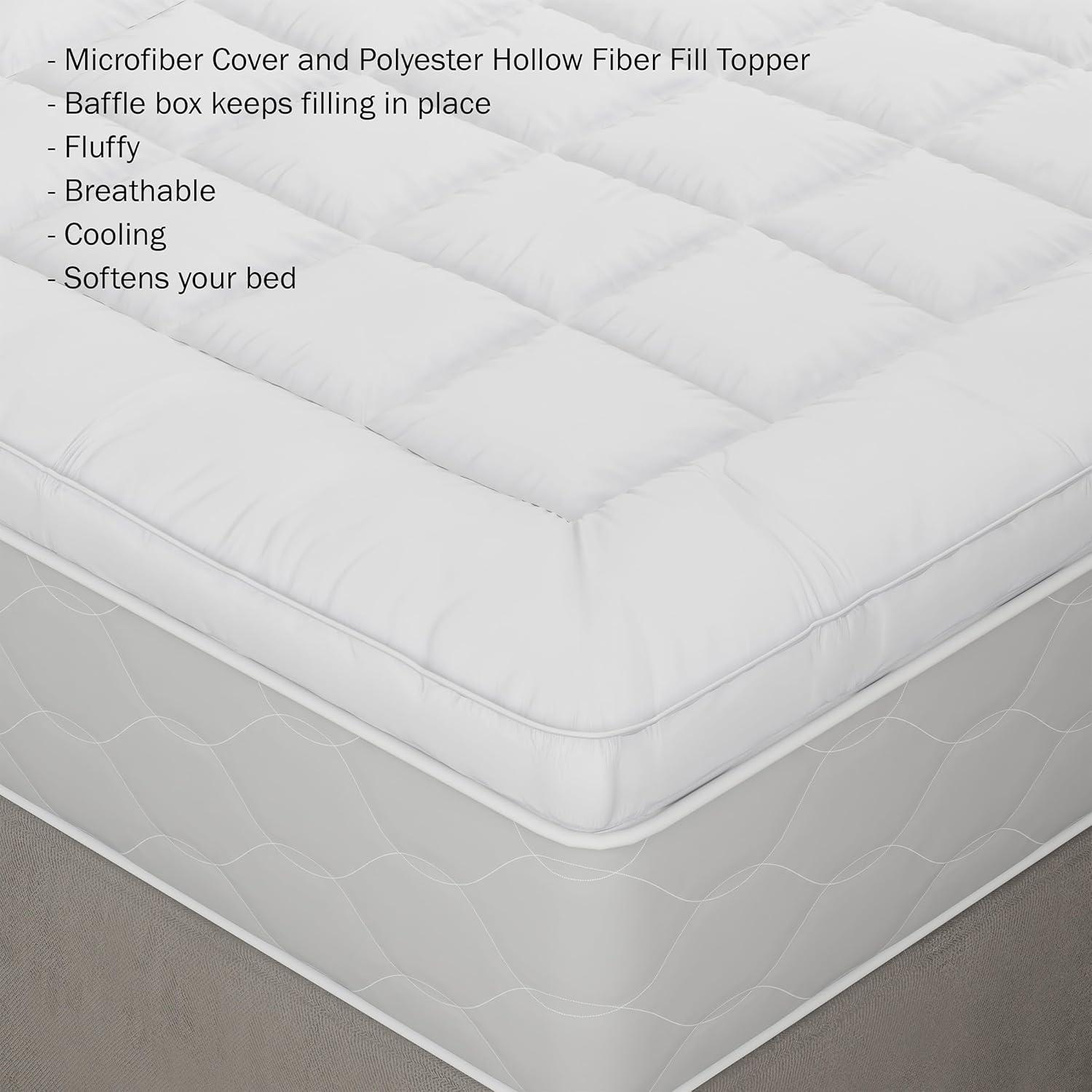 Queen Size White Hypoallergenic Down Alternative Mattress Topper