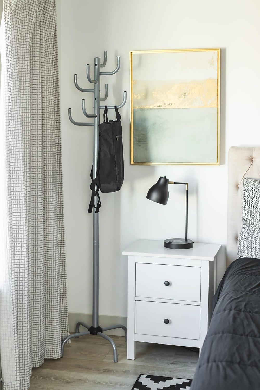 Gray Coat Rack - Freestanding Hat and Coat Stand with 8 Hooks