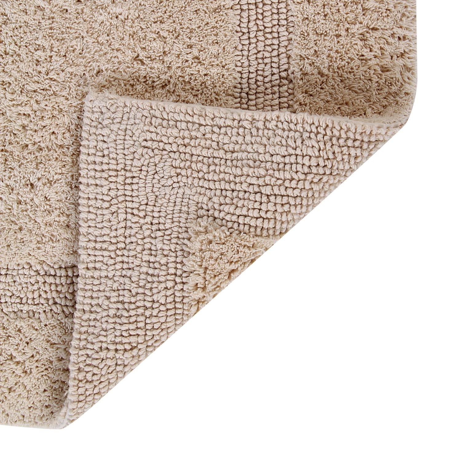 Better Trends Lux 100% Cotton Tufted Solid Reversible Bath Rug Set 2 PC (17" x 24" | 21" x 34") - Sand