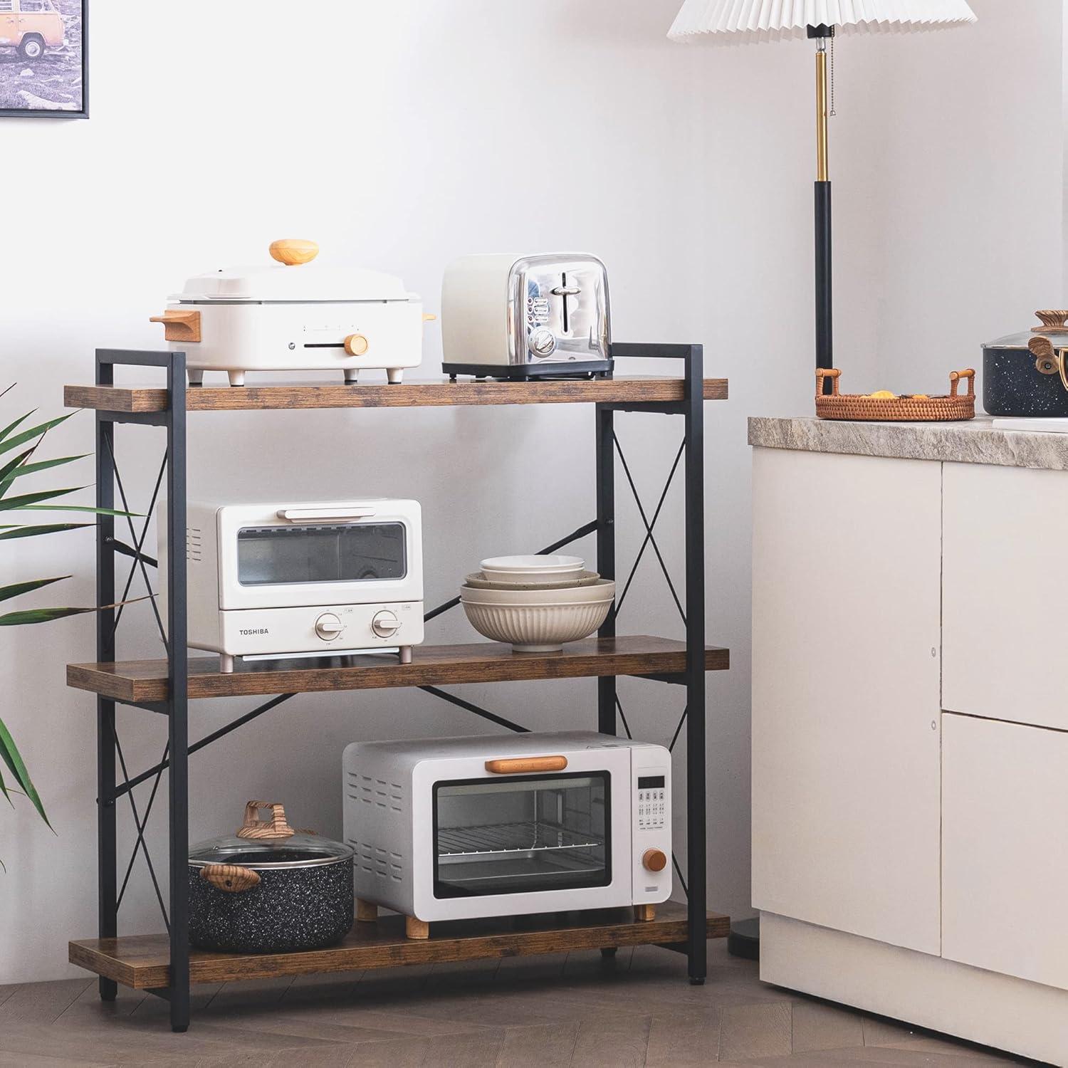 Rustic Brown 3-Tier Wood and Metal Industrial Bookshelf