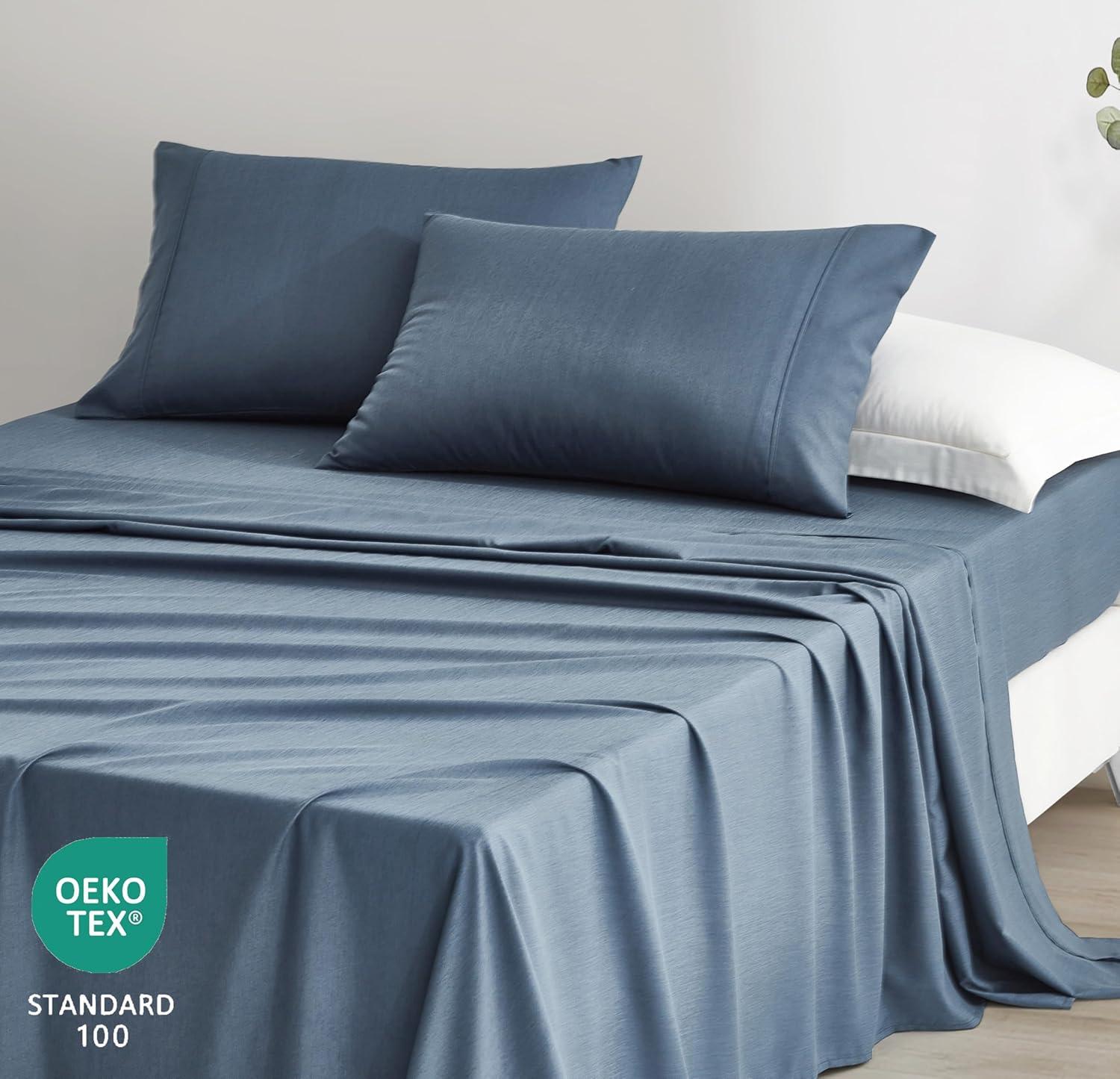 Steel Blue Rayon Bamboo Blend Queen Sheet Set