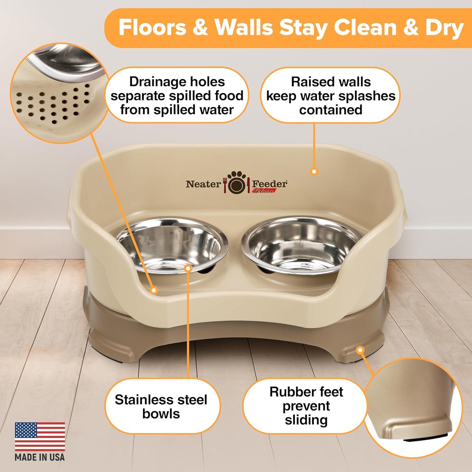 Neater Pets Neater Feeder Deluxe Mess-Proof Elevated Food & Water Bowls for Small Dogs, Cappuccino