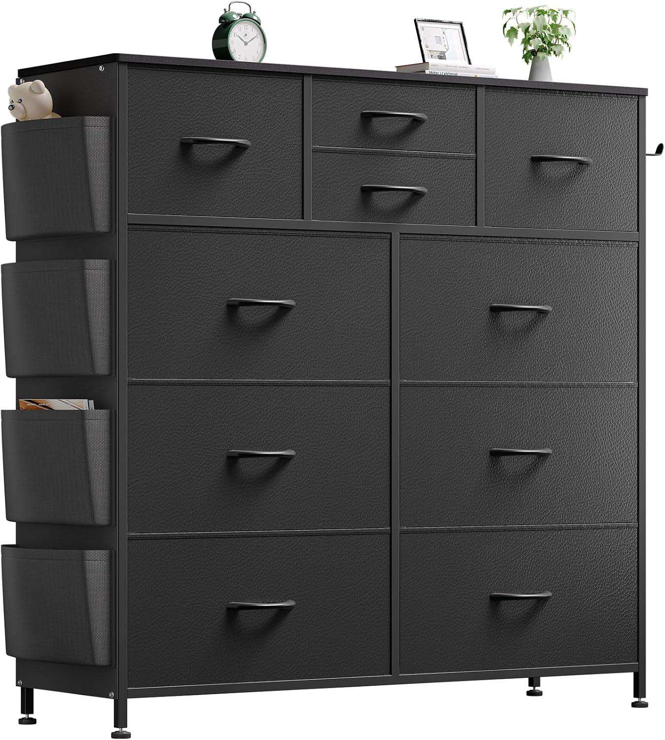 Sienna-Marie 10 - Drawer Dresser, Chest of Drawers for Bedroom with 4 Side Pockets and 2 Hooks