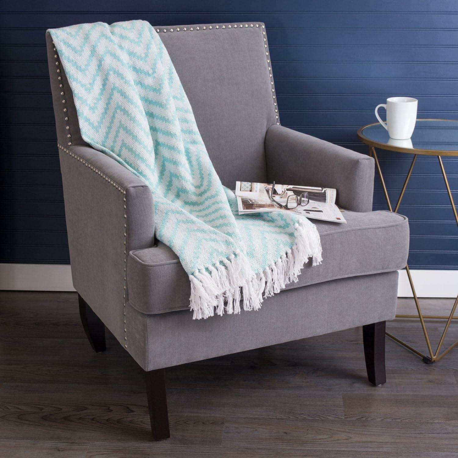 50"x60" Large Chevron Handloom Throw Blanket Aqua - Design Imports: Cotton, Hypoallergenic, Machine Washable