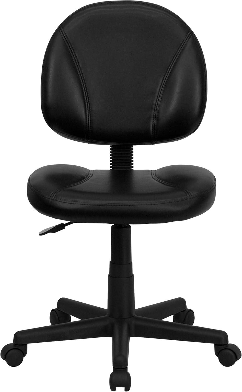 Mid-Back Black Leather Ergonomic Swivel Task Chair