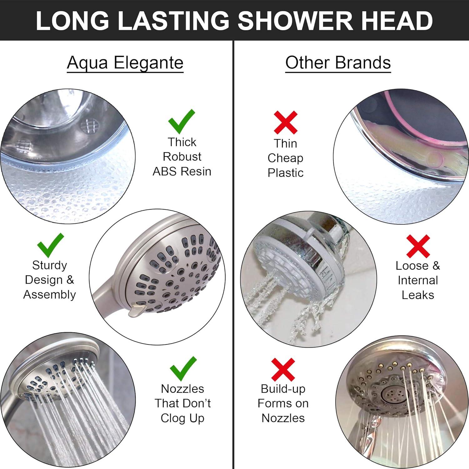 Aqua Elegante 6 Function Handheld Shower Head for High Pressure Showers - 2.5 GPM - Brushed Nickel